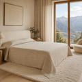 Minimalist Beige Throw Blanket - Soft Textured Cotton Linen Coverlet