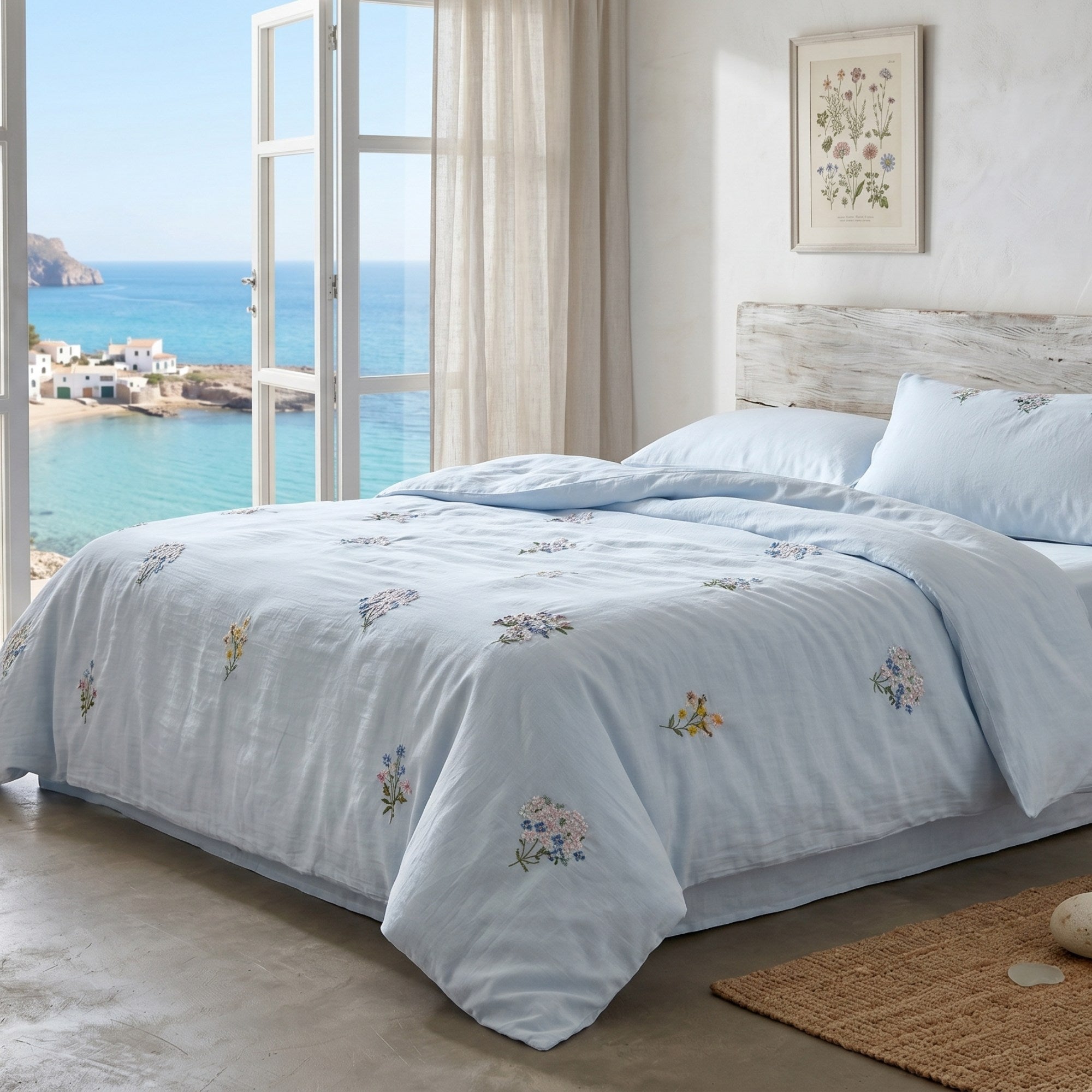 Embroidered Tencel Cooling Quilt – Lightweight Floral Summer Bedspread