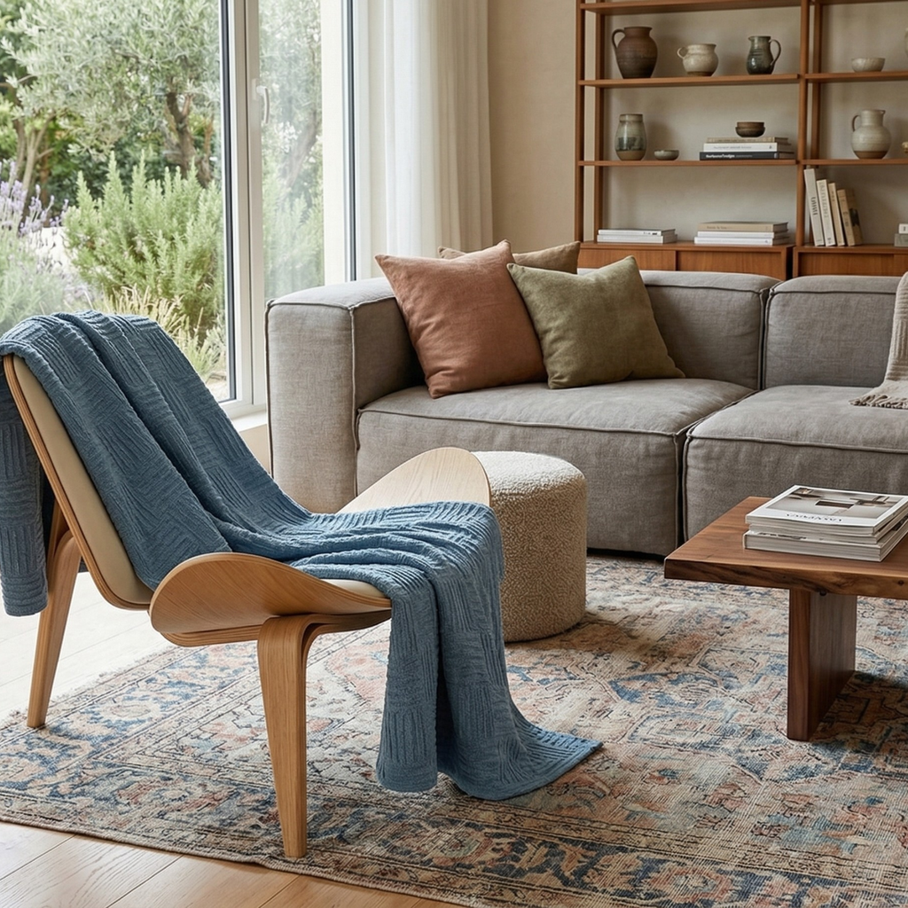 Dusty Blue Waffle Cotton Throw Blanket for Couch and Bed