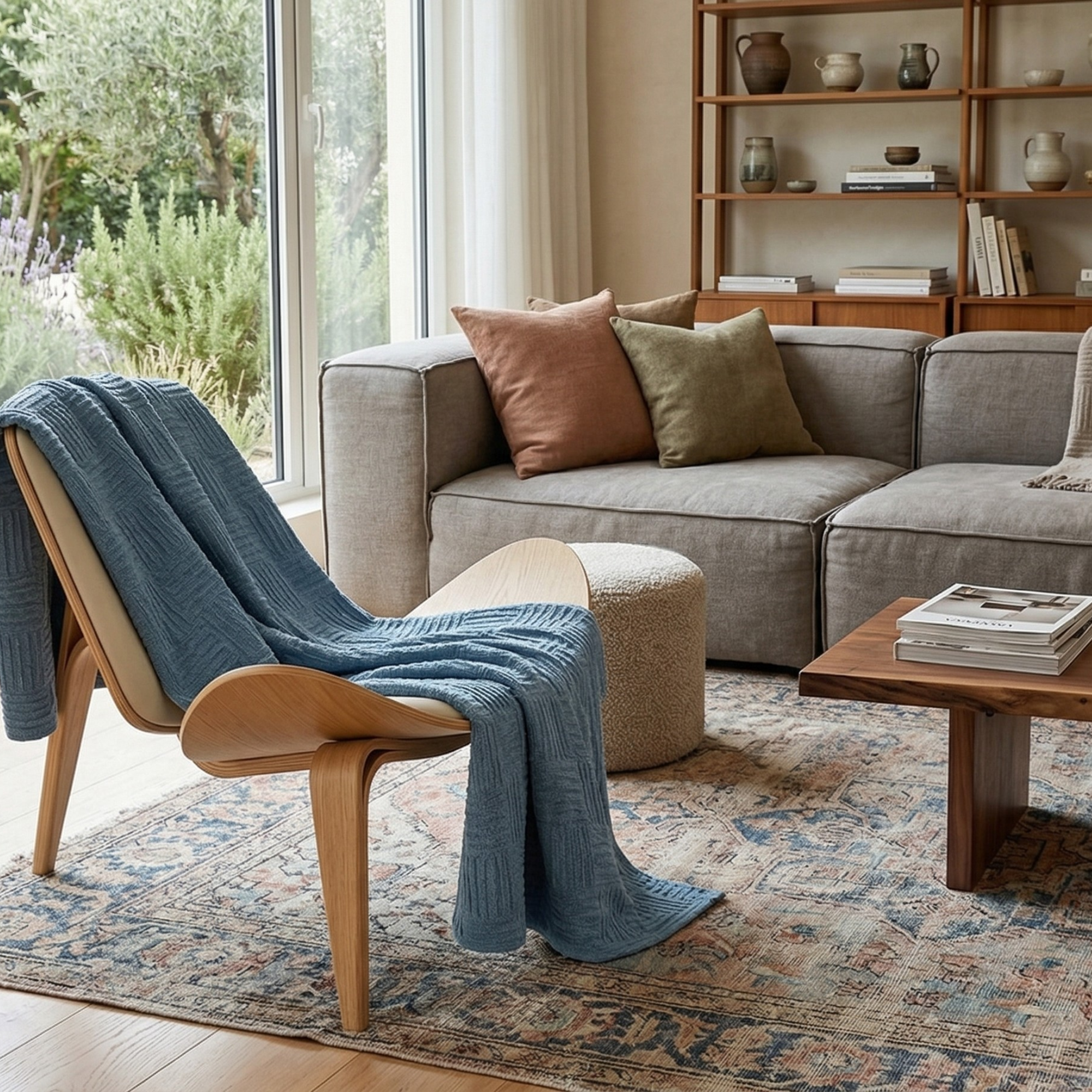 Dusty Blue Waffle Cotton Throw Blanket for Couch and Bed