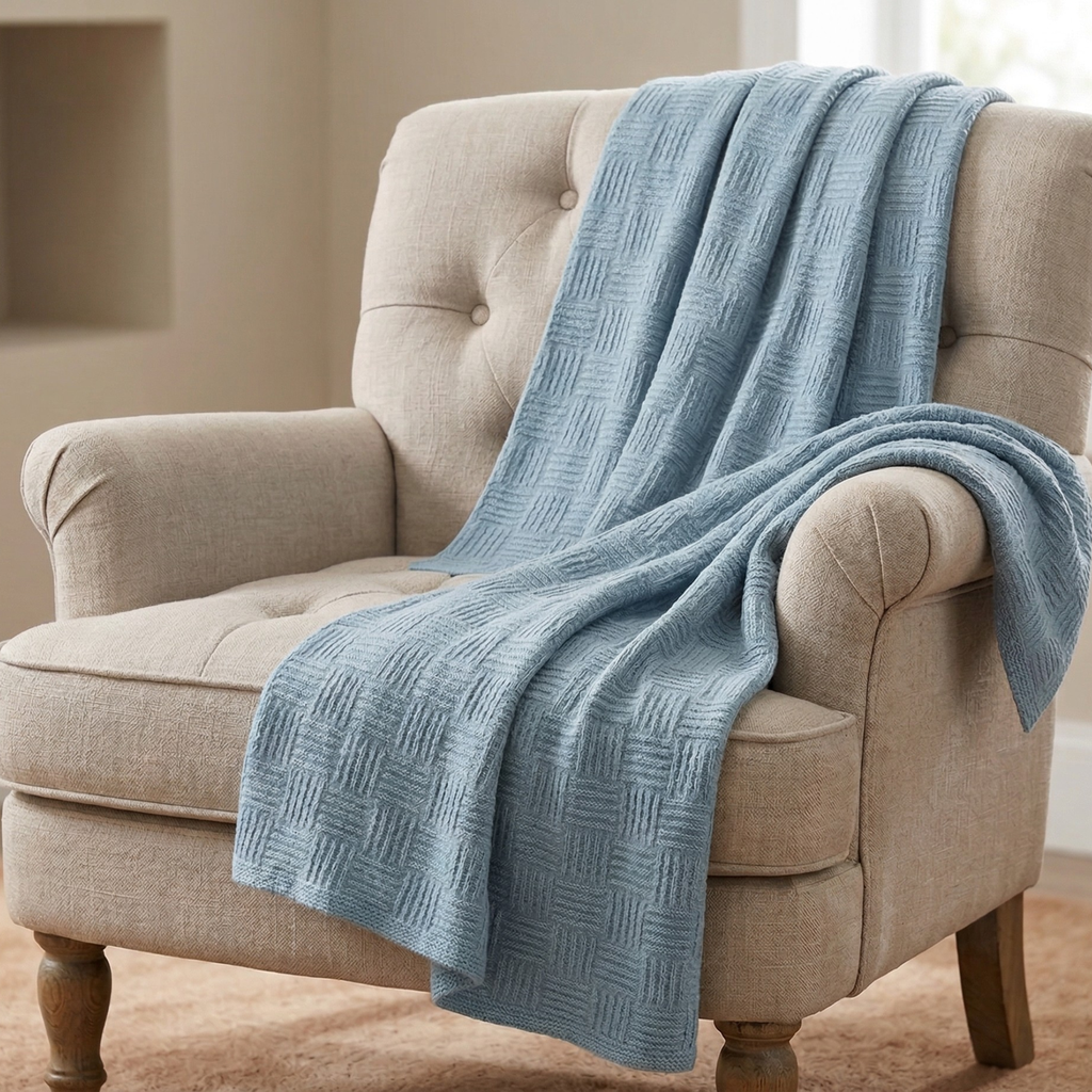 Dusty Blue Waffle Cotton Throw Blanket for Couch and Bed