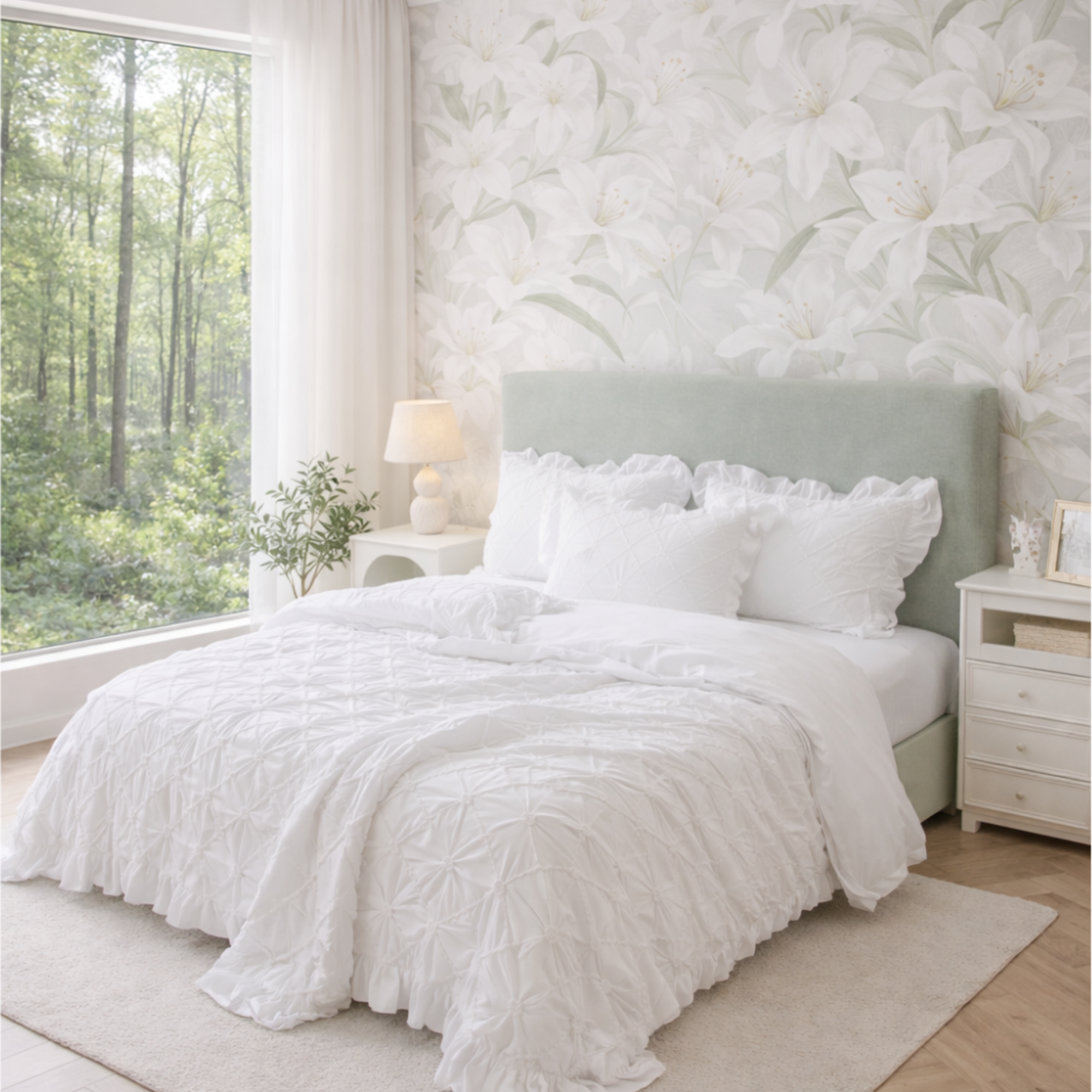 White  Cotton Bedding Set | Ruffled Duvet Cover, Princess Style