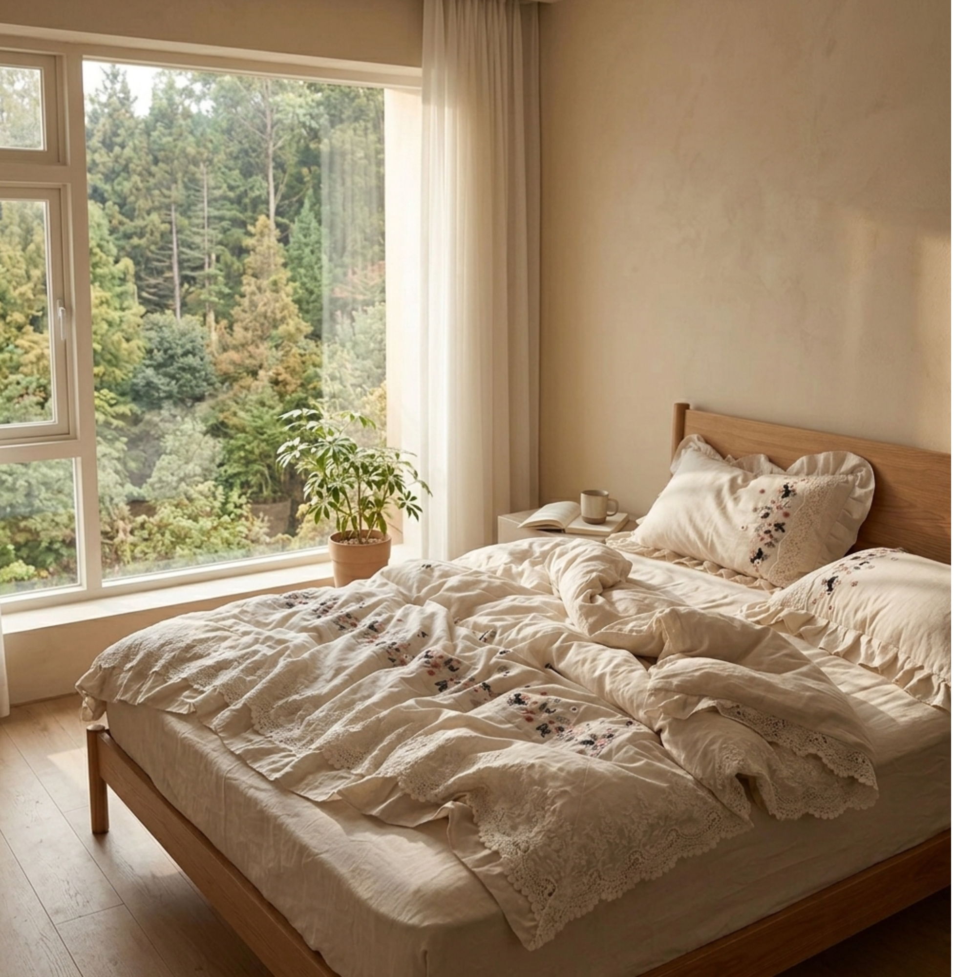 Embroidered Linen Cotton Duvet Cover Set, Vintage Lace Bedding, Floral Farmhouse Bedroom Decor