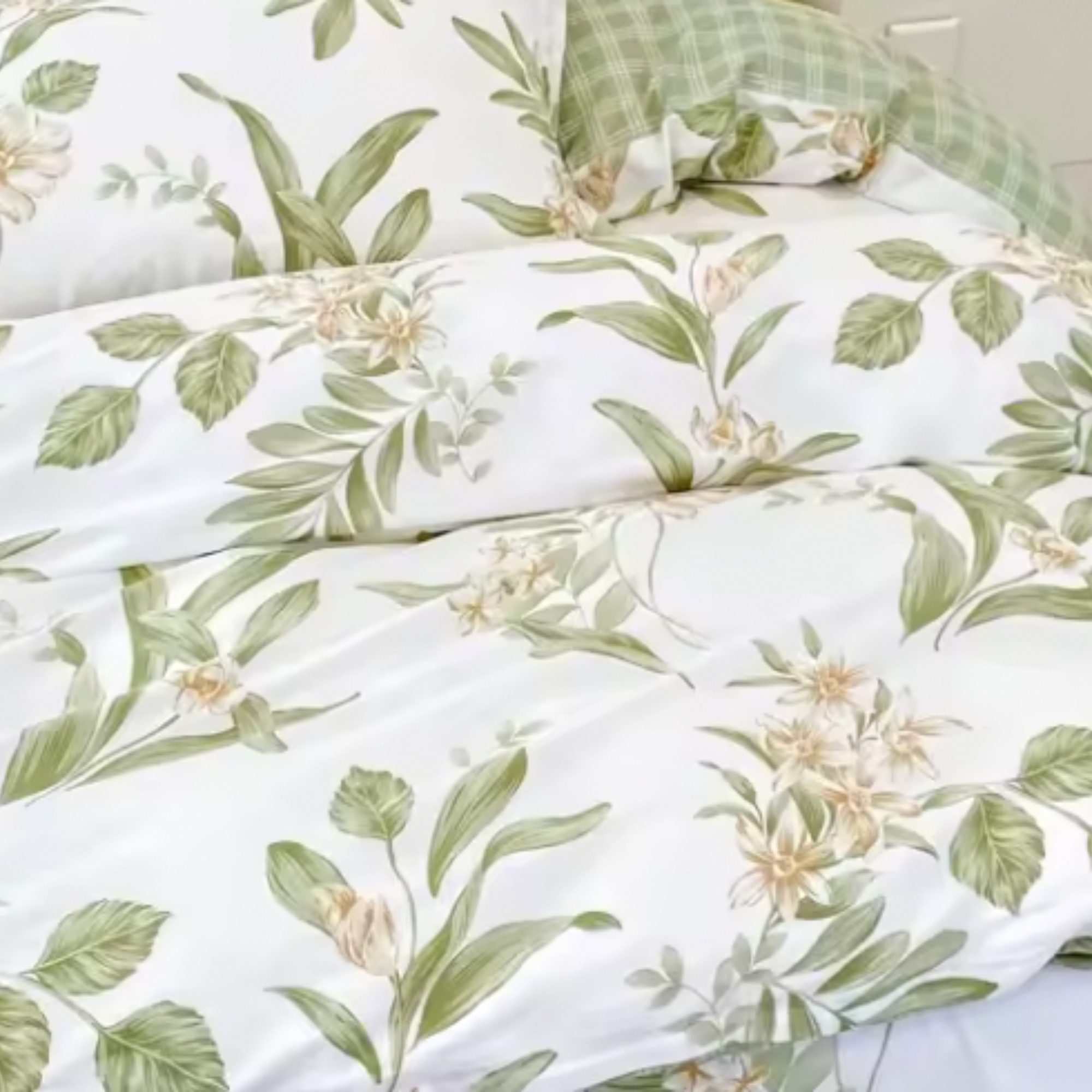 Green Floral Cotton Bedding Set | 100% Brushed Cotton Duvet Cover Set