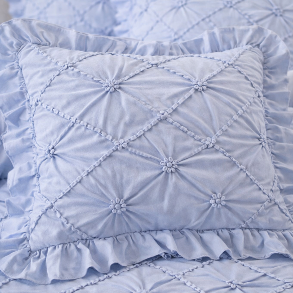 White  Cotton Bedding Set | Ruffled Duvet Cover, Princess Style
