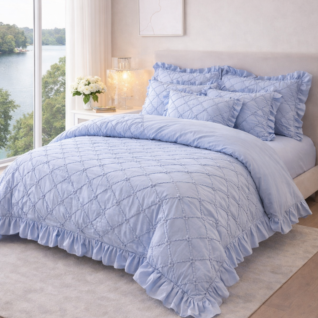 White  Cotton Bedding Set | Ruffled Duvet Cover, Princess Style