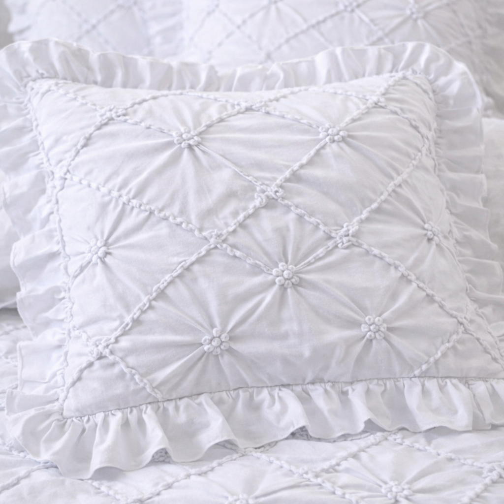 White  Cotton Bedding Set | Ruffled Duvet Cover, Princess Style