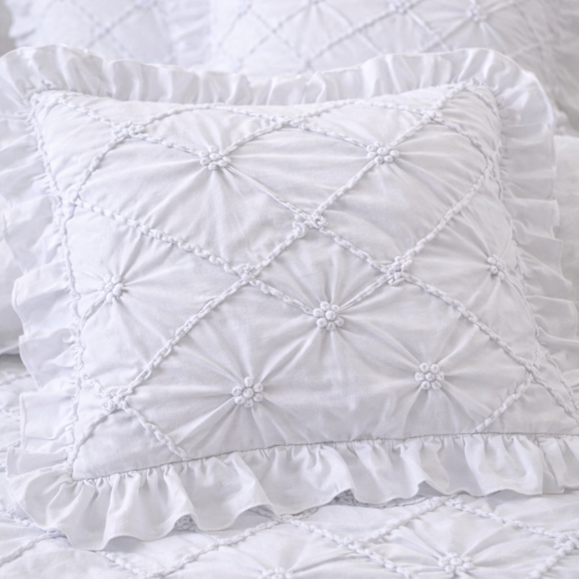 White  Cotton Bedding Set | Ruffled Duvet Cover, Princess Style