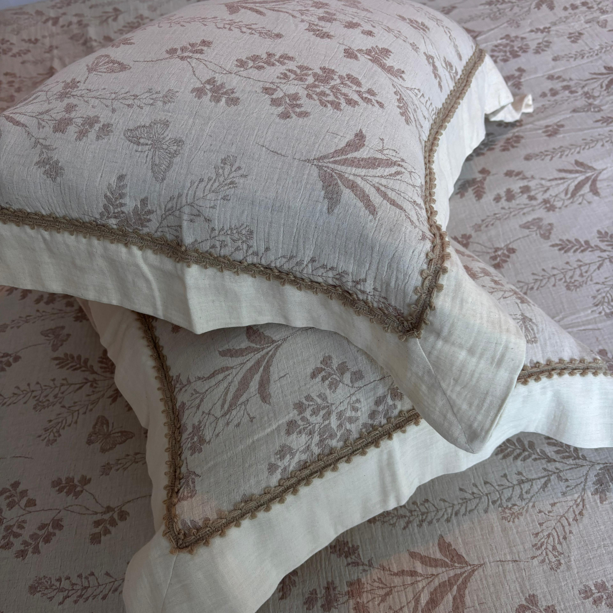 Embroidered Cotton Linen Bedding – Calm Botanical Bedroom Style