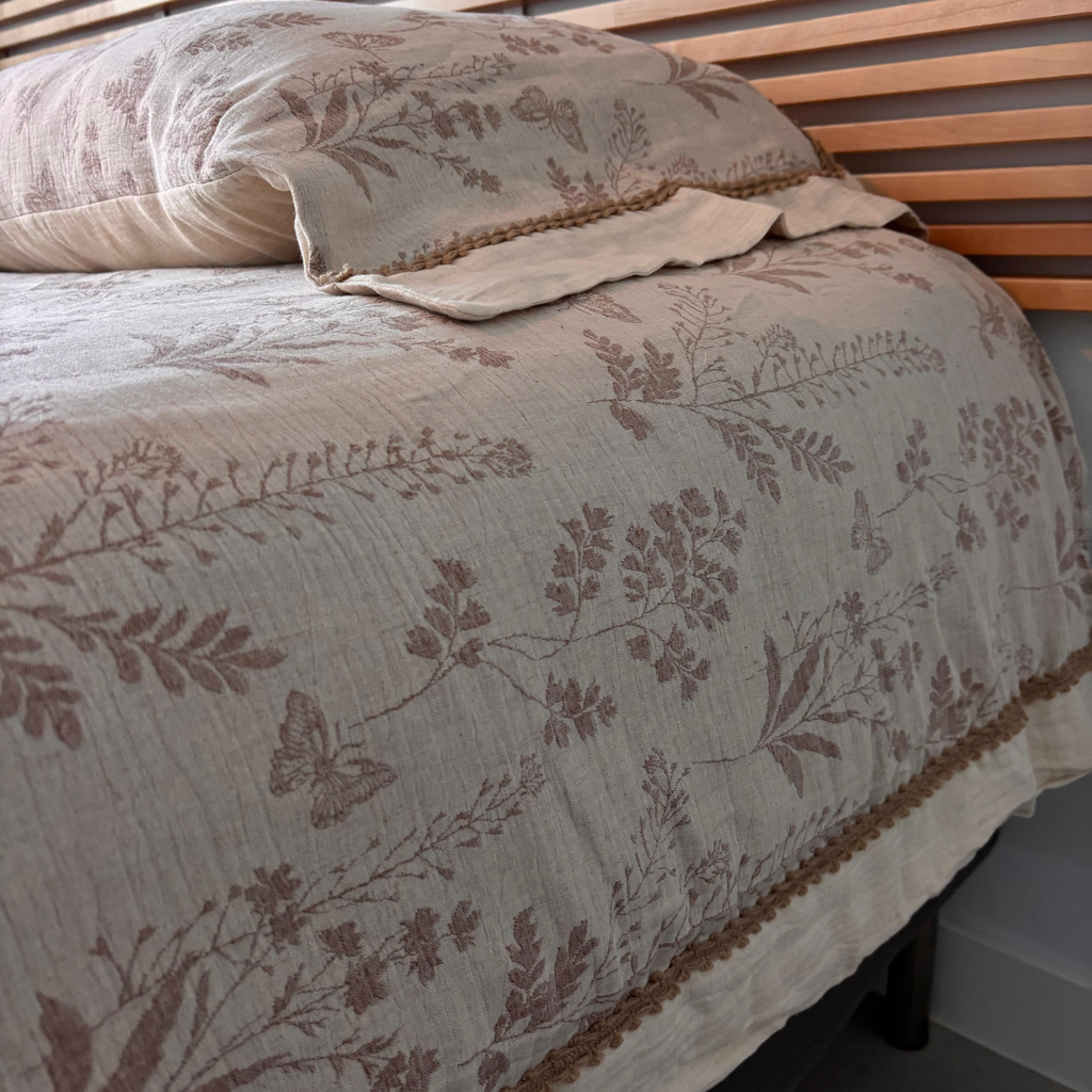Embroidered Cotton Linen Bedding – Calm Botanical Bedroom Style