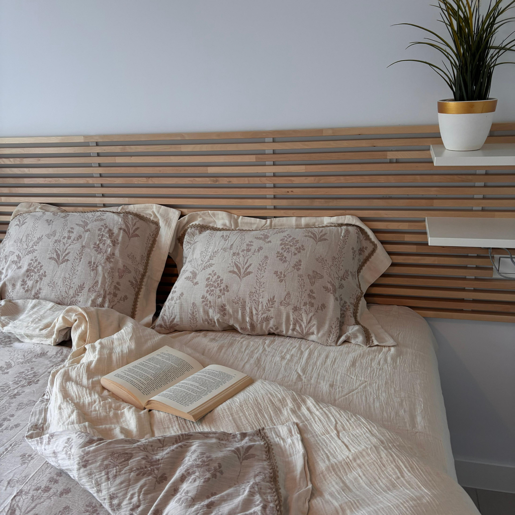 Embroidered Cotton Linen Bedding – Calm Botanical Bedroom Style