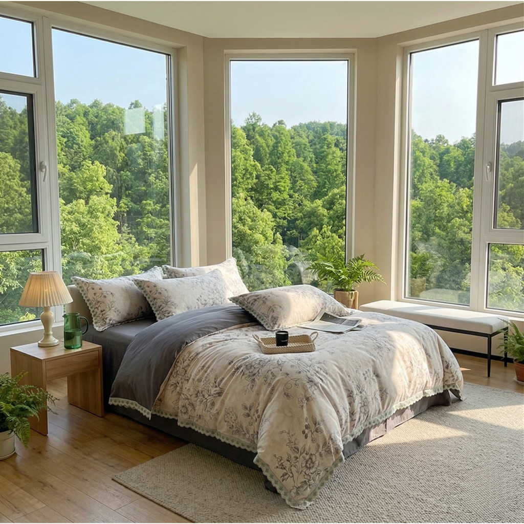 Neutral Floral Bedding Set – Airy Cottage Bedroom Style
