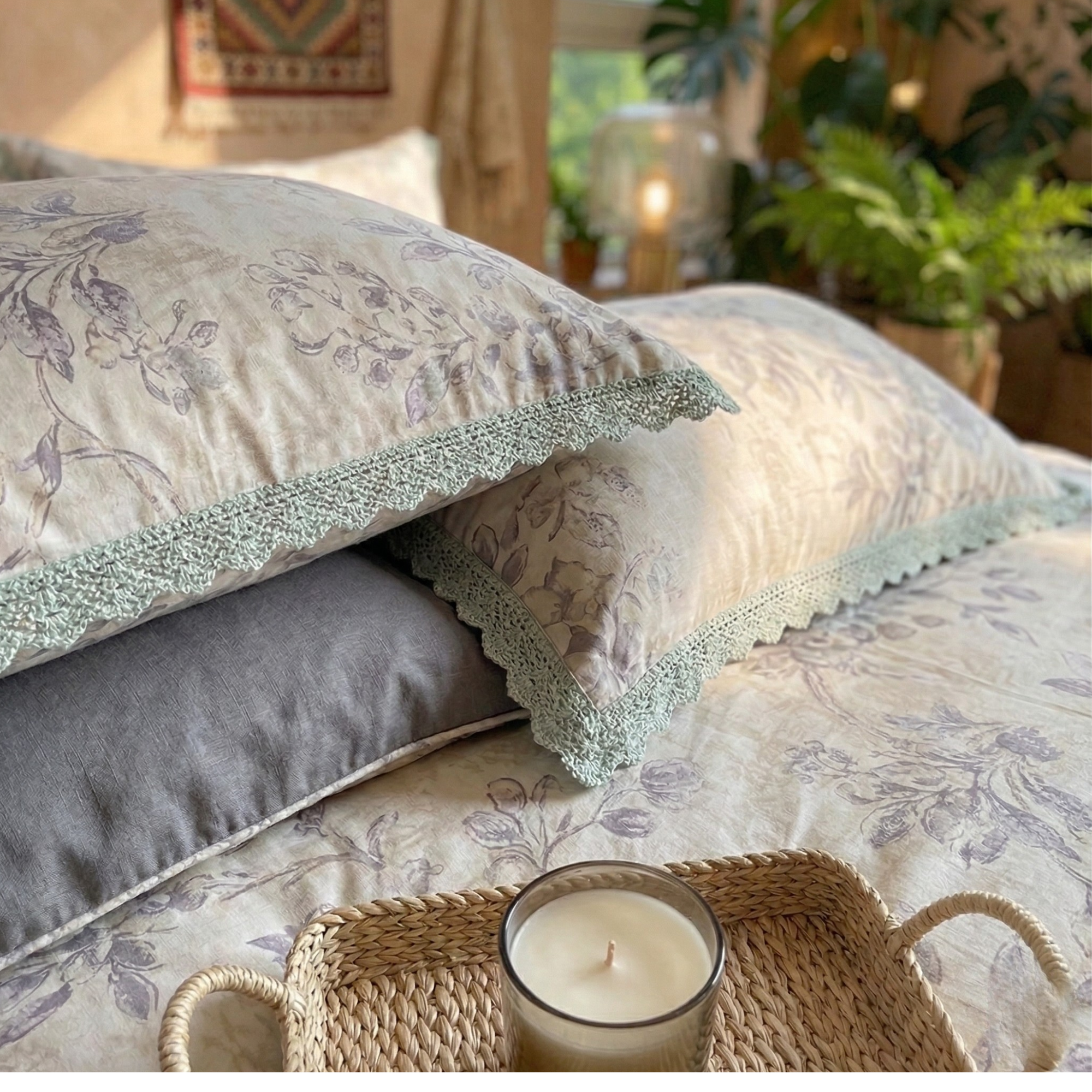 Neutral Floral Bedding Set – Airy Cottage Bedroom Style