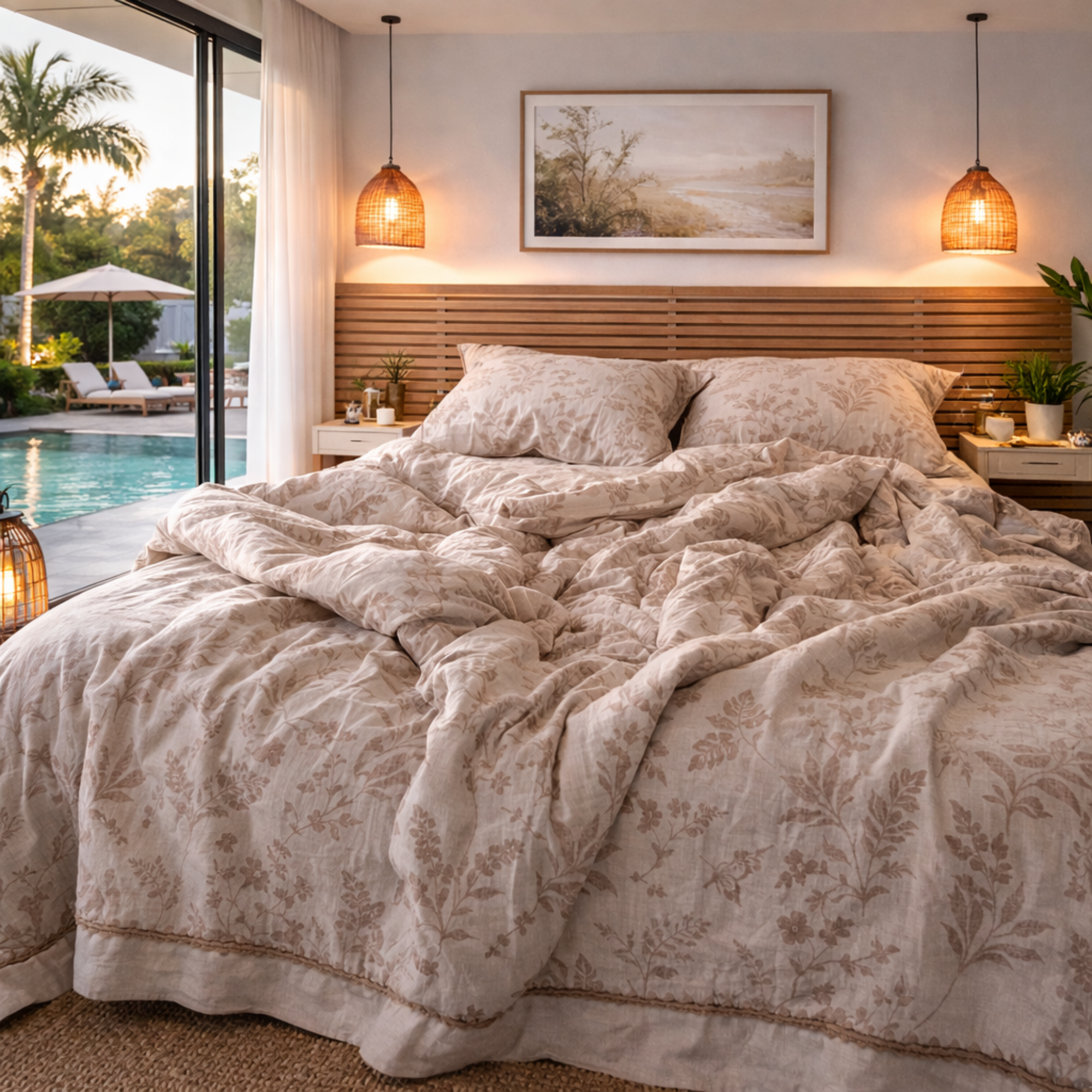 Embroidered Cotton Linen Bedding – Calm Botanical Bedroom Style