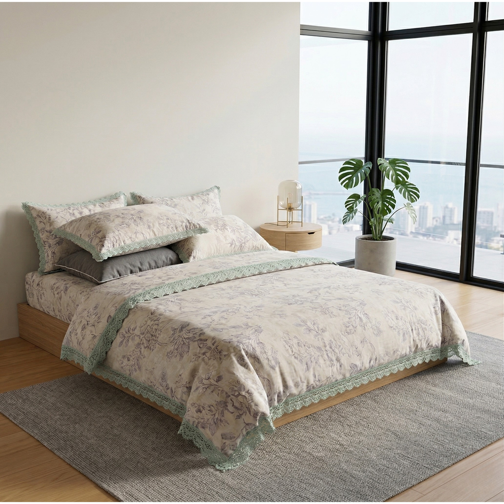 Neutral Floral Bedding Set – Airy Cottage Bedroom Style
