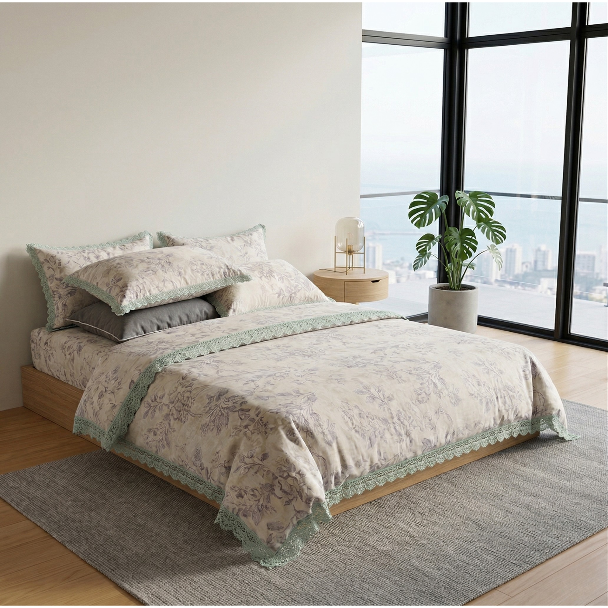 Neutral Floral Bedding Set – Airy Cottage Bedroom Style