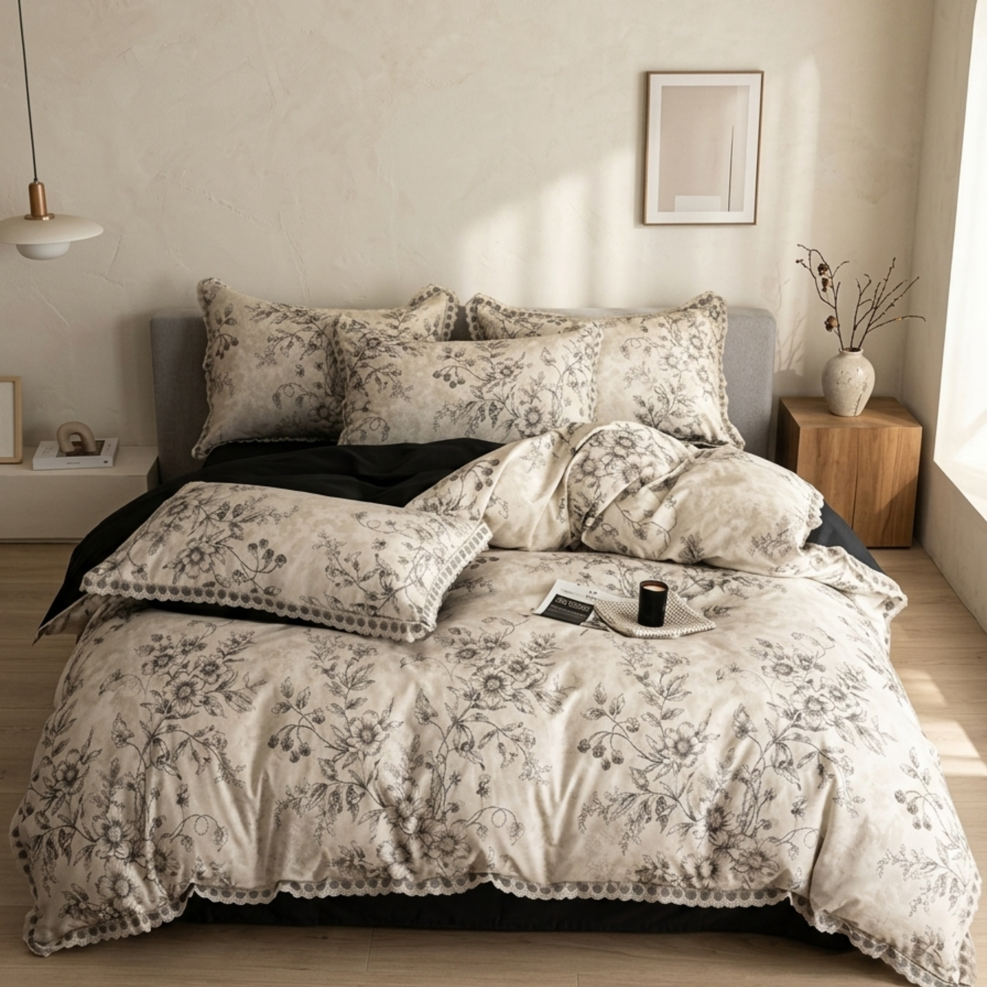 Neutral Floral Bedding Set – Airy Cottage Bedroom Style