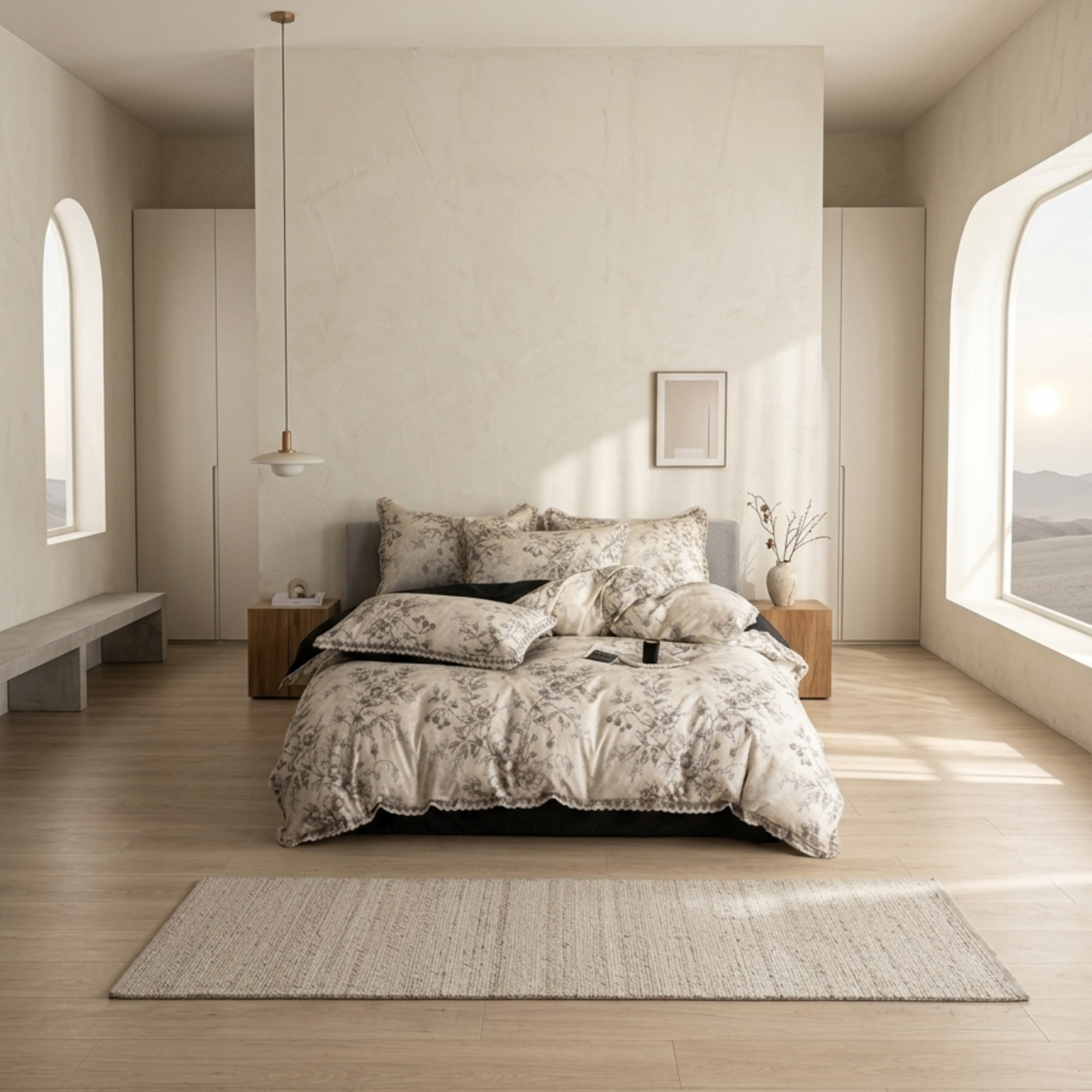 Neutral Floral Bedding Set – Airy Cottage Bedroom Style