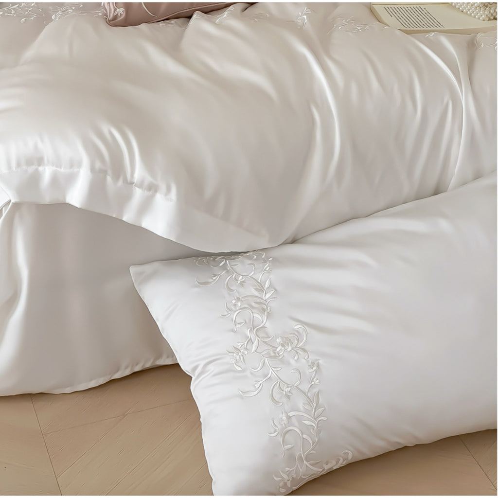 White Embroidered Tencel Duvet Cover Set