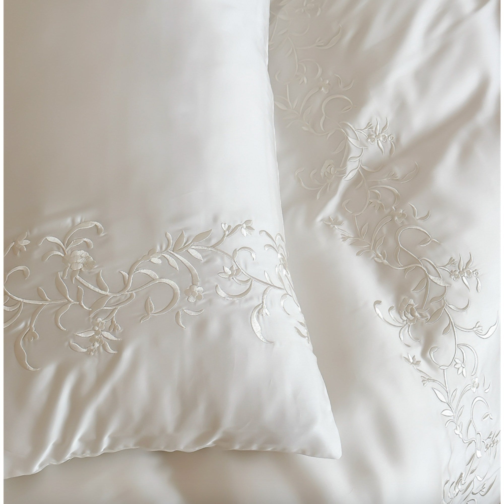 White Embroidered Tencel Duvet Cover Set
