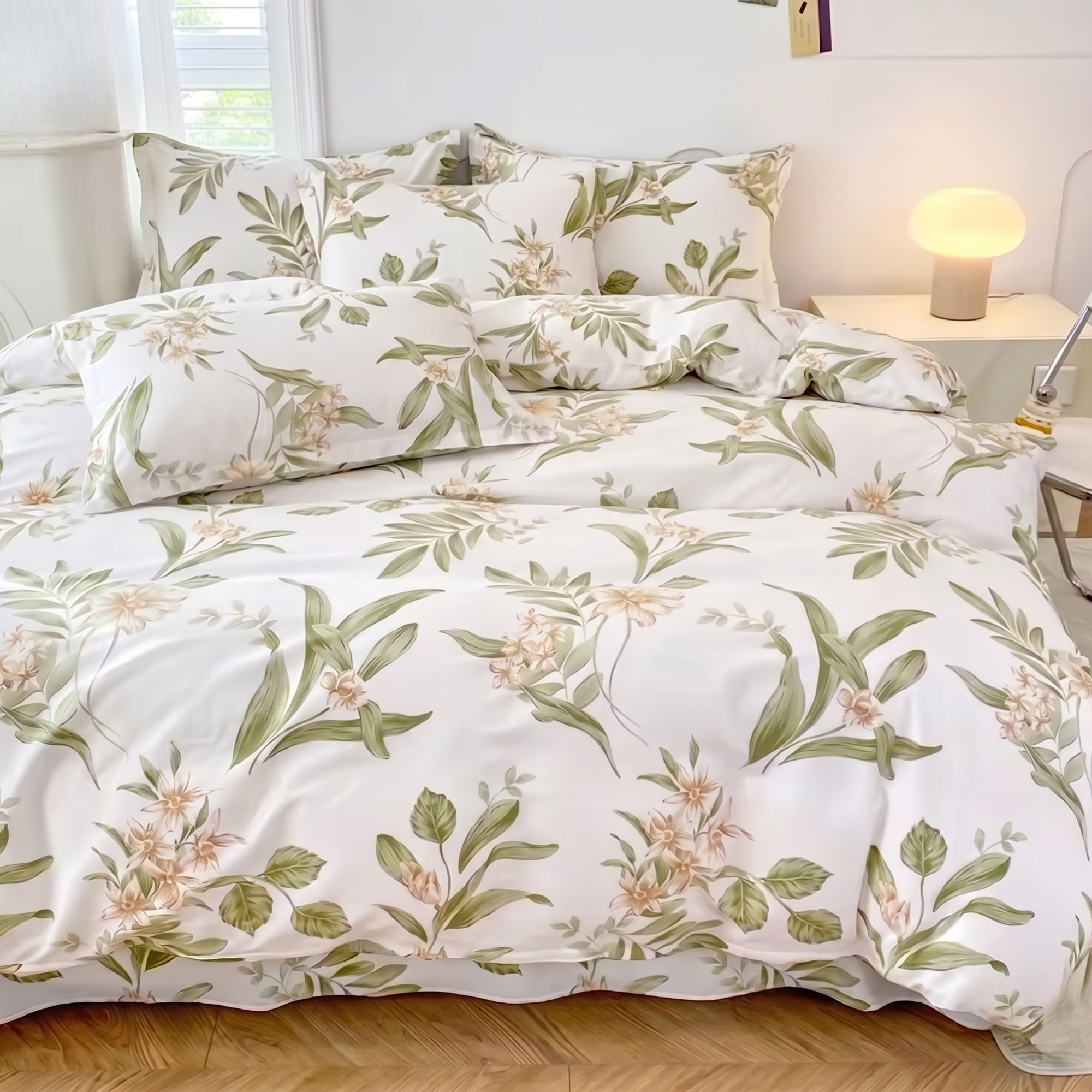 Green Floral Cotton Bedding Set | 100% Brushed Cotton Duvet Cover Set