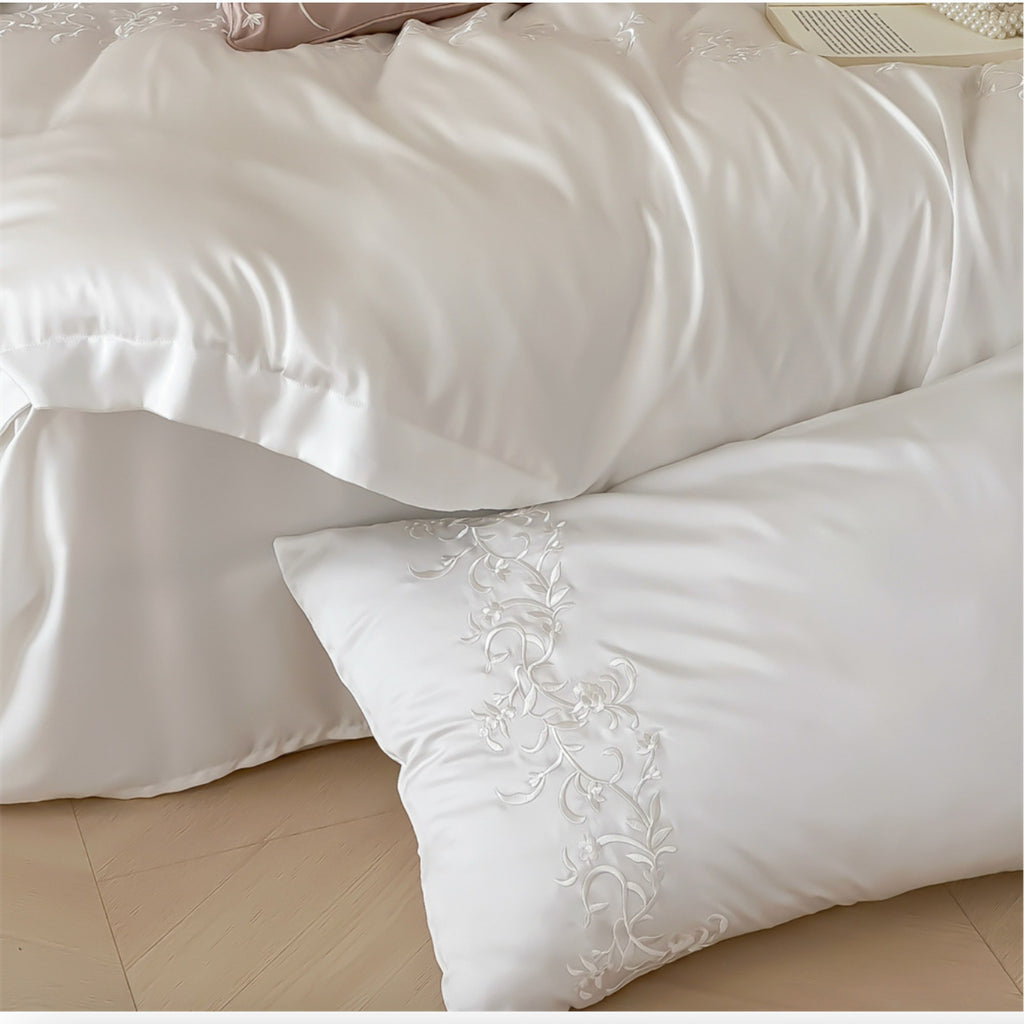White Embroidered Tencel Duvet Cover Set
