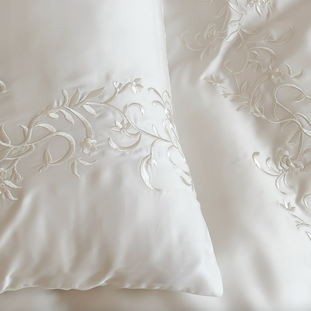 White Embroidered Tencel Duvet Cover Set