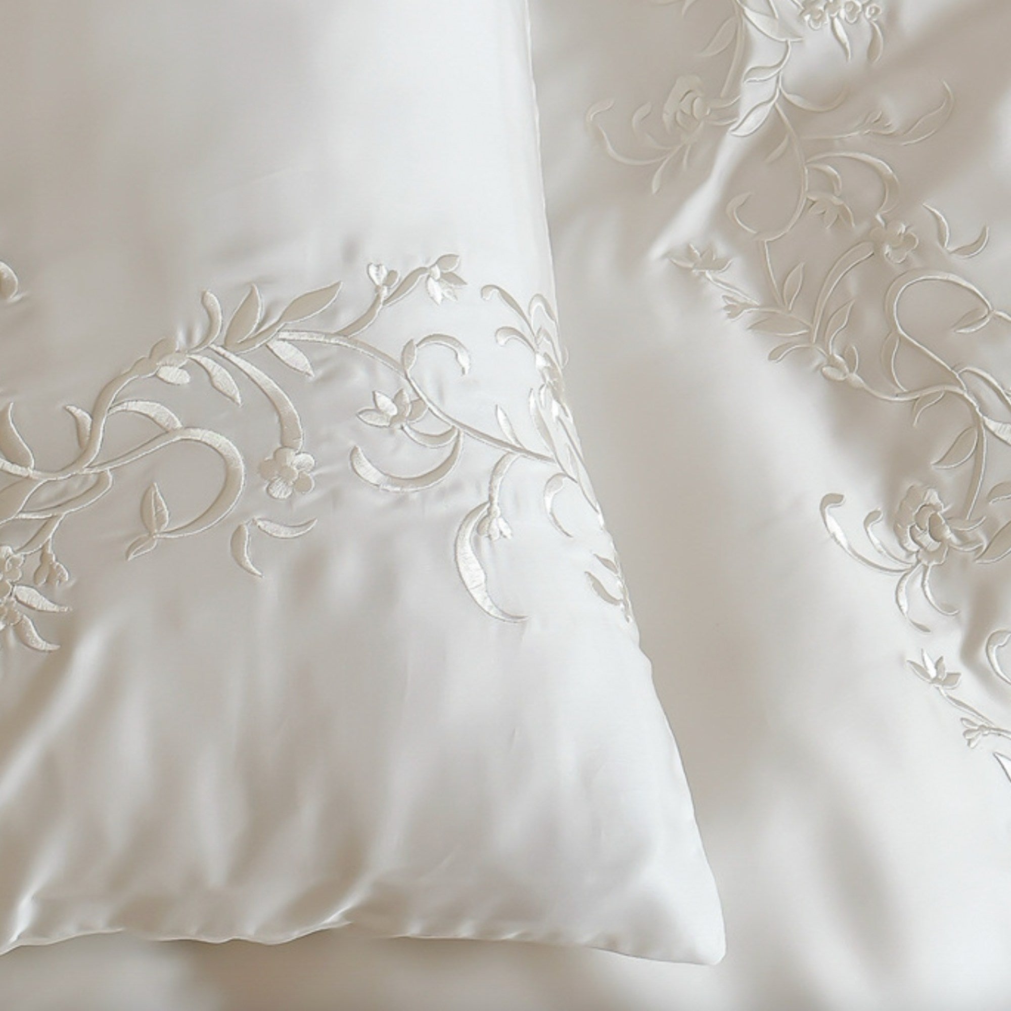 White Embroidered Tencel Duvet Cover Set