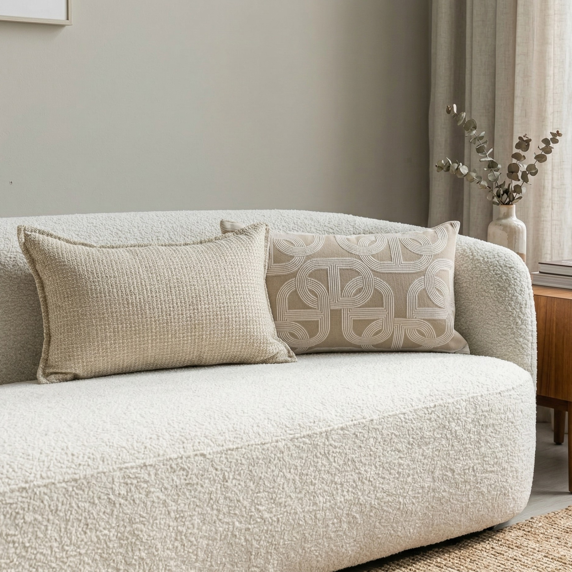Neutral Textured Lumbar Pillow Cover – Oatmeal Beige Jacquard Cushion, Modern Minimalist Sofa Decor, 30x50 cm