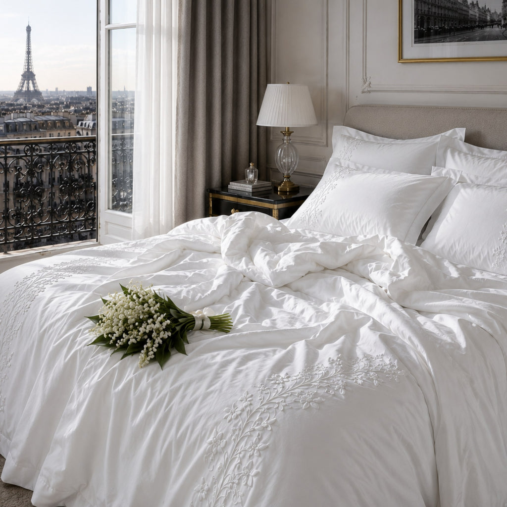 White Embroidered Tencel Duvet Cover Set
