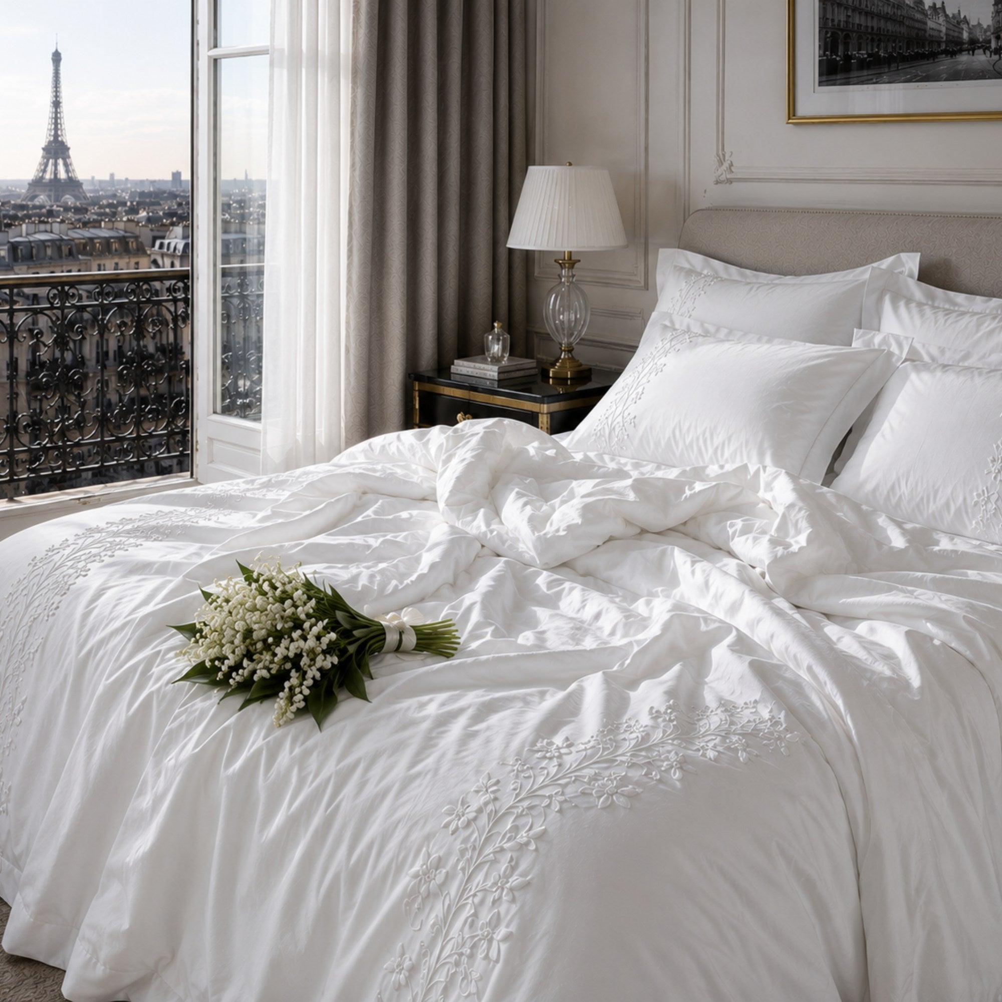 White Embroidered Tencel Duvet Cover Set