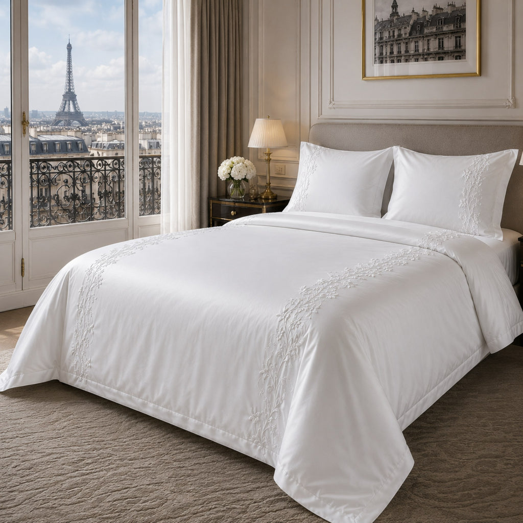 White Embroidered Tencel Duvet Cover Set