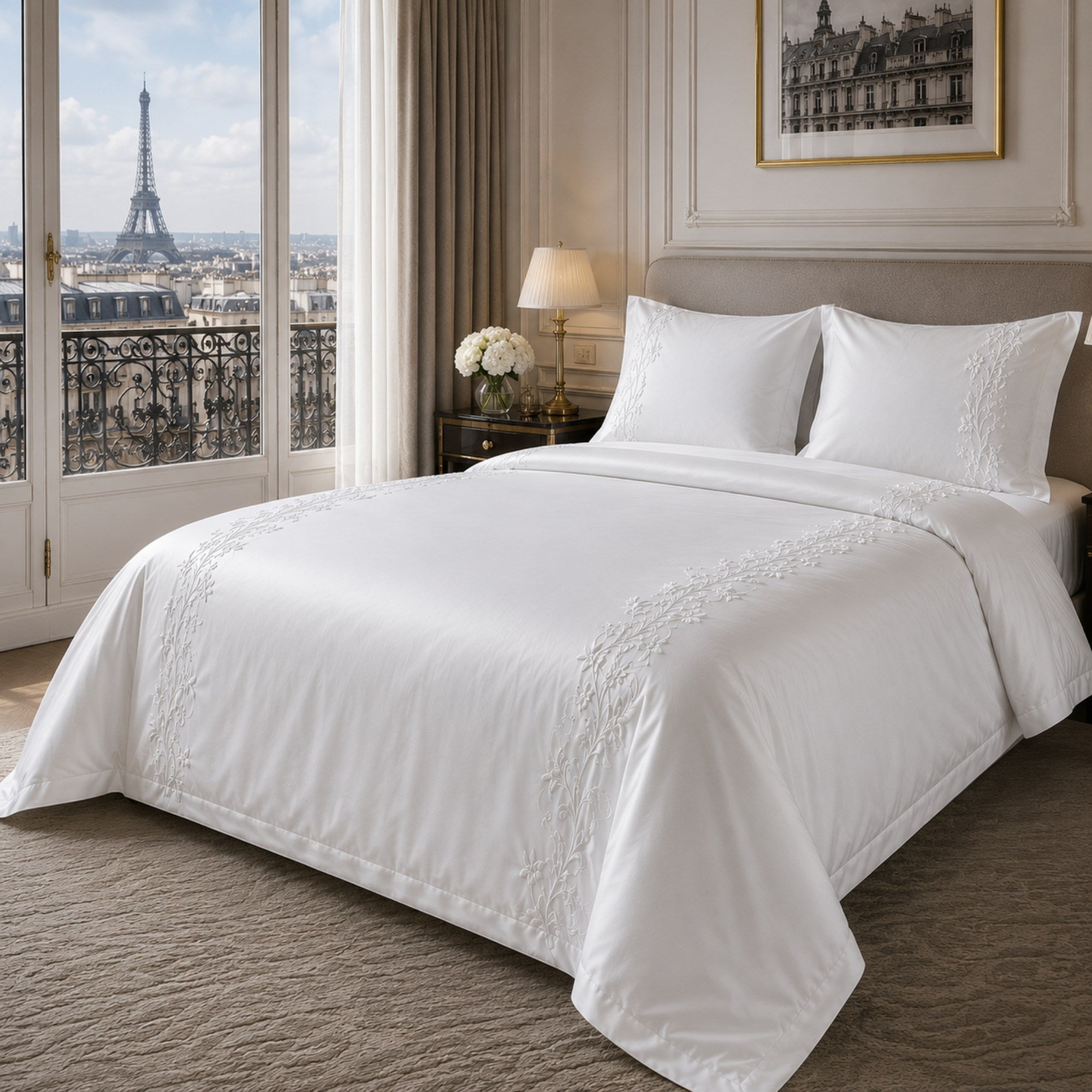 White Embroidered Tencel Duvet Cover Set