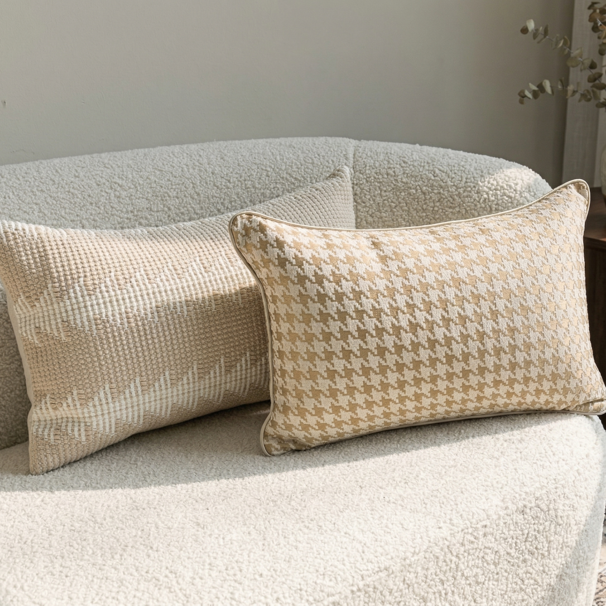 Neutral Textured Lumbar Pillow Cover – Oatmeal Beige Jacquard Cushion, Modern Minimalist Sofa Decor, 30x50 cm