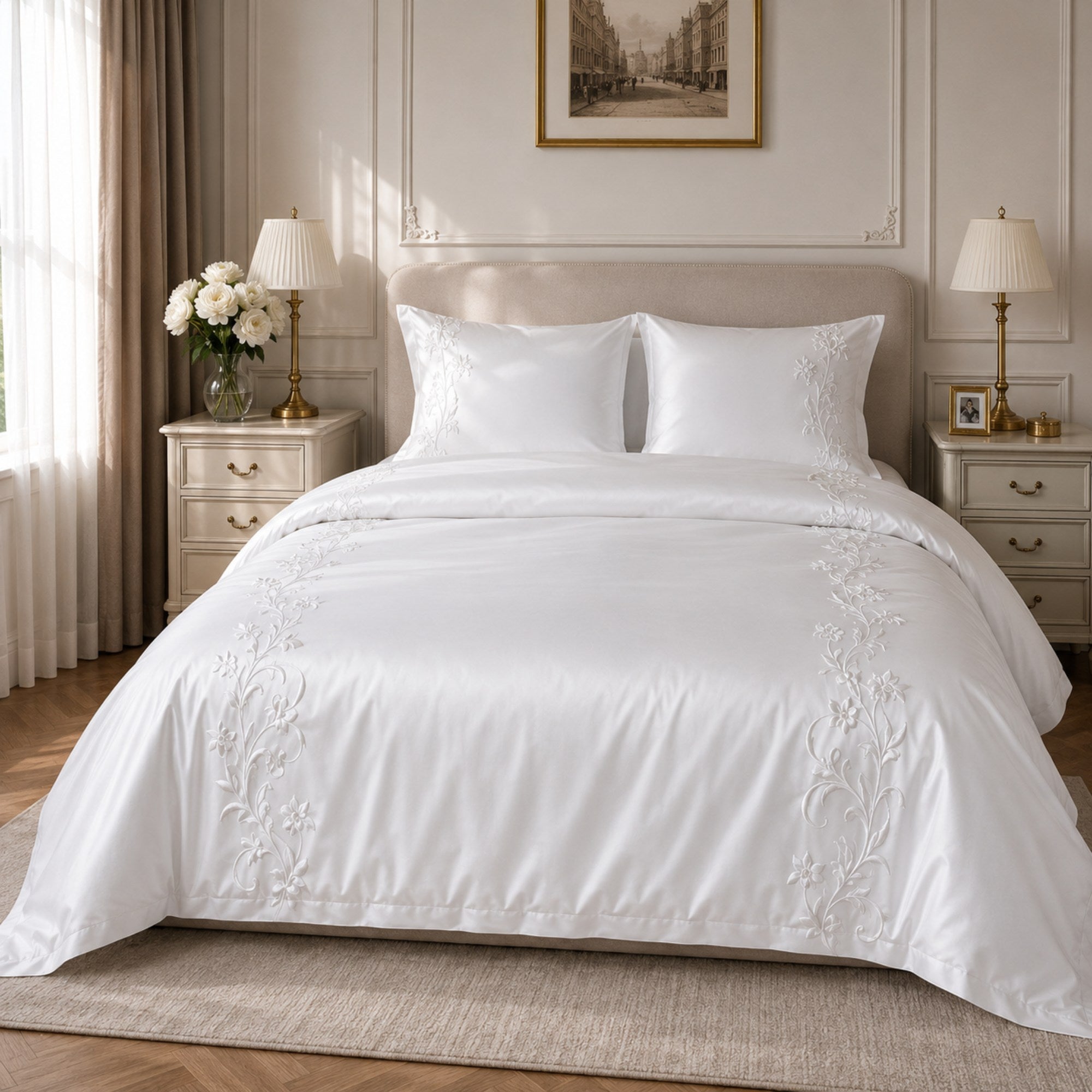 White Embroidered Tencel Duvet Cover Set