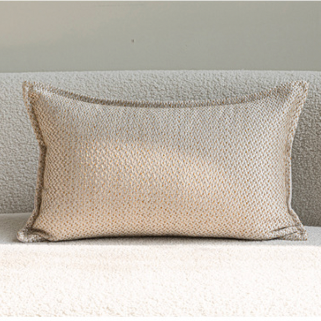 Neutral Textured Lumbar Pillow Cover – Oatmeal Beige Jacquard Cushion, Modern Minimalist Sofa Decor, 30x50 cm