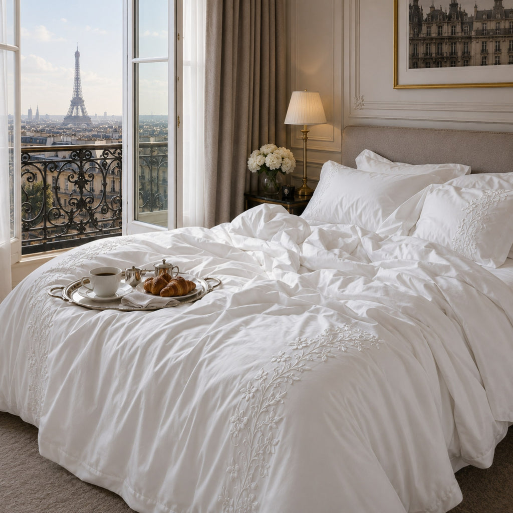 White Embroidered Tencel Duvet Cover Set