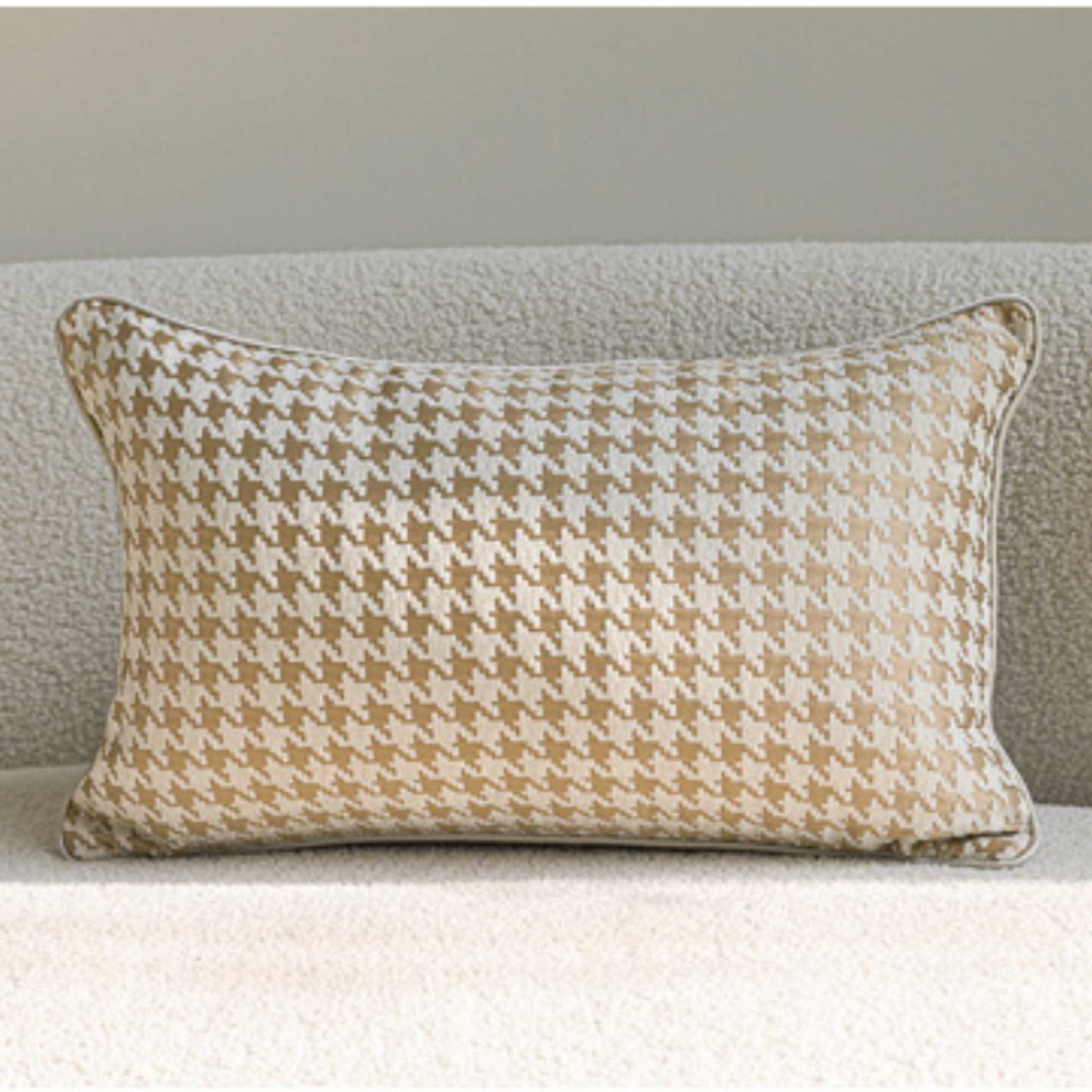 Neutral Textured Lumbar Pillow Cover – Oatmeal Beige Jacquard Cushion, Modern Minimalist Sofa Decor, 30x50 cm