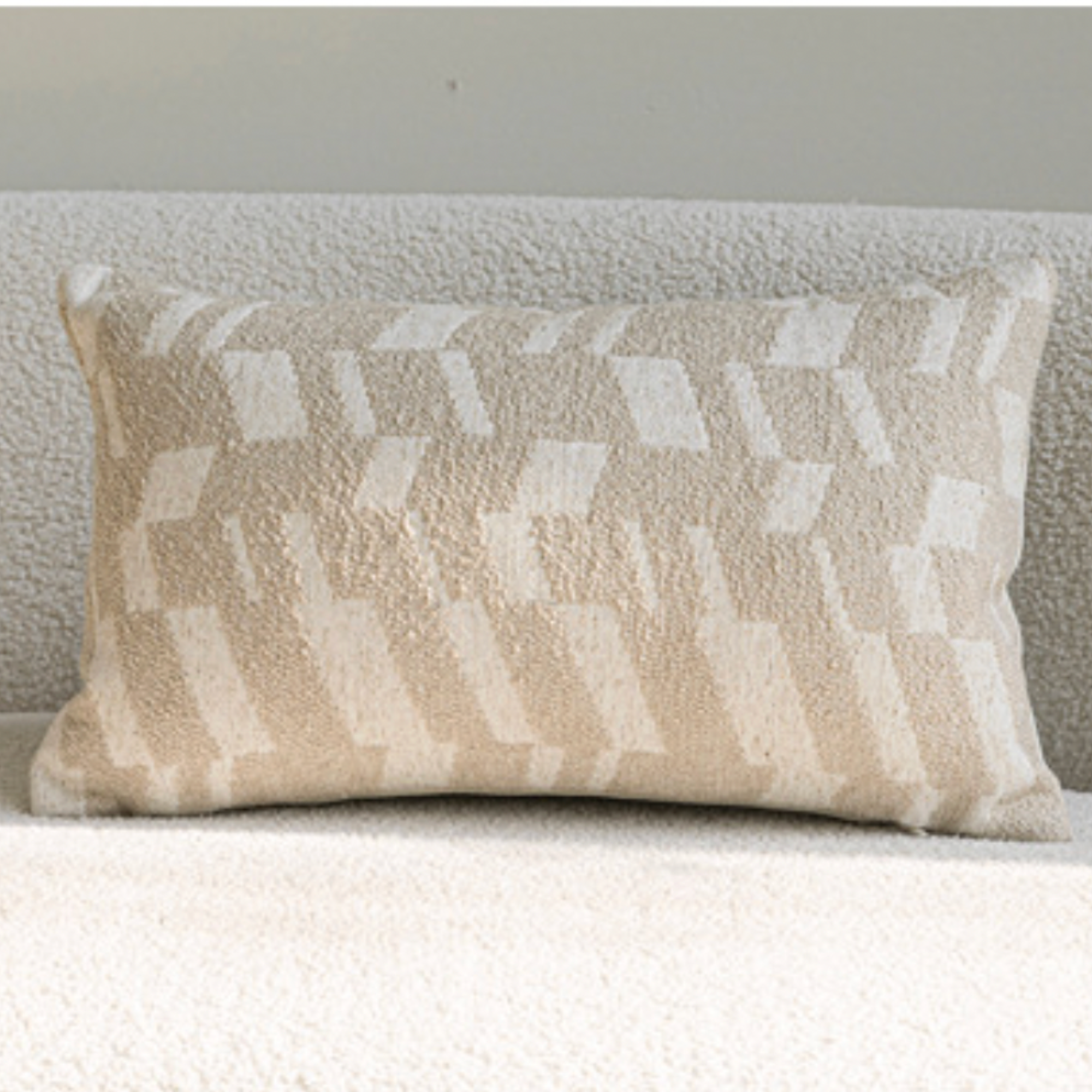 Neutral Textured Lumbar Pillow Cover – Oatmeal Beige Jacquard Cushion, Modern Minimalist Sofa Decor, 30x50 cm