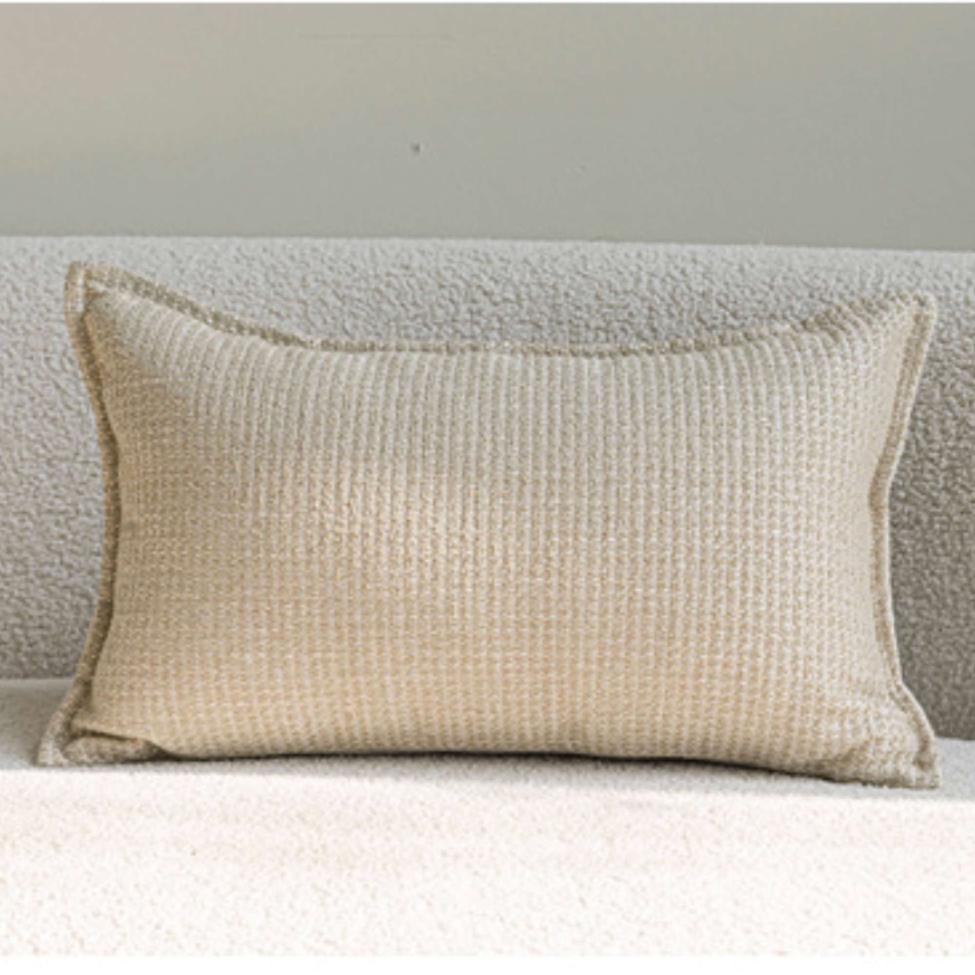 Neutral Textured Lumbar Pillow Cover – Oatmeal Beige Jacquard Cushion, Modern Minimalist Sofa Decor, 30x50 cm