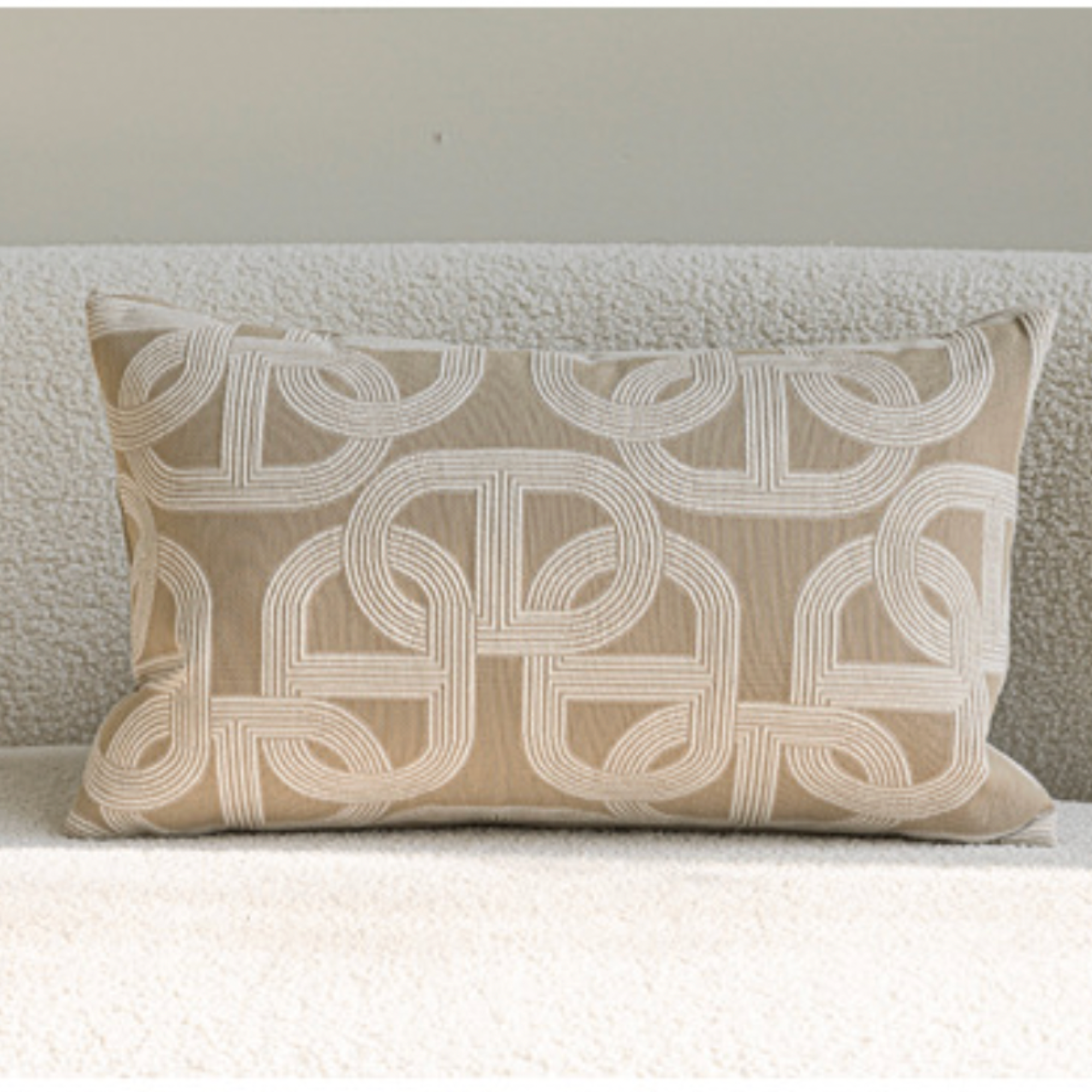 Neutral Textured Lumbar Pillow Cover – Oatmeal Beige Jacquard Cushion, Modern Minimalist Sofa Decor, 30x50 cm