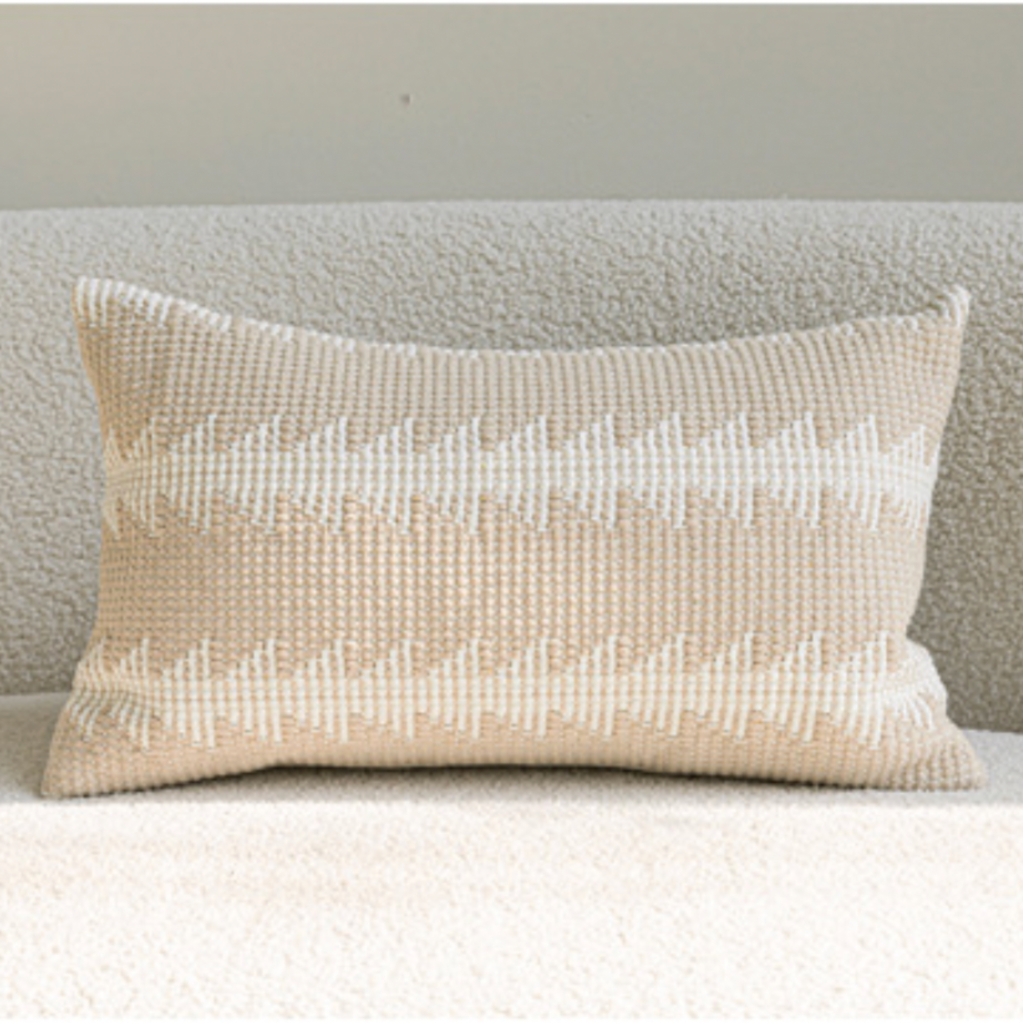Neutral Textured Lumbar Pillow Cover – Oatmeal Beige Jacquard Cushion, Modern Minimalist Sofa Decor, 30x50 cm