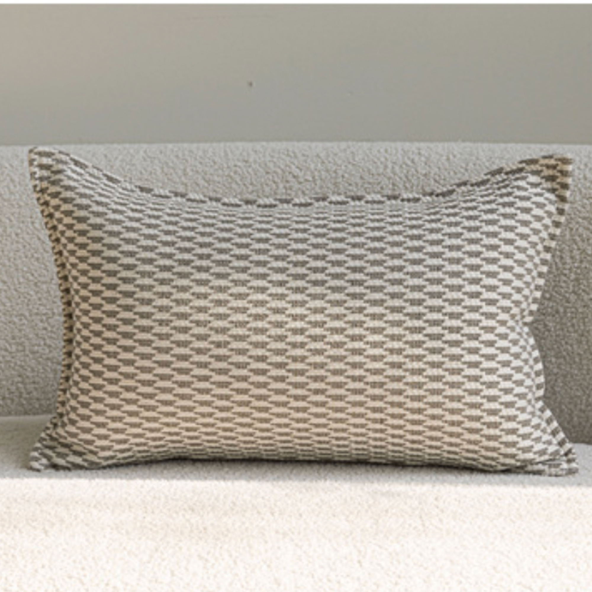 Neutral Textured Lumbar Pillow Cover – Oatmeal Beige Jacquard Cushion, Modern Minimalist Sofa Decor, 30x50 cm