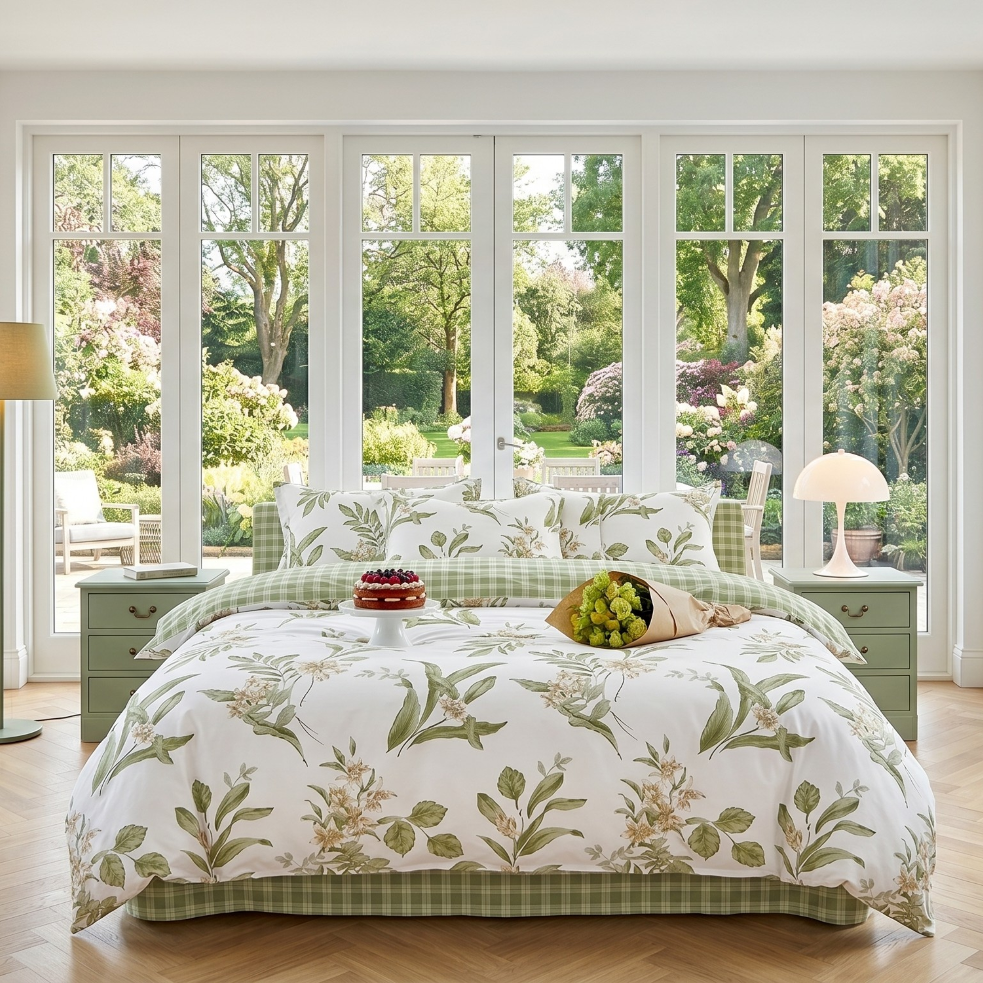 Green Floral Cotton Bedding Set | 100% Brushed Cotton Duvet Cover Set