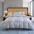 Blue Grey Floral Cotton Bedding Set – Elegant Luxury Duvet Cover & Pillowcases
