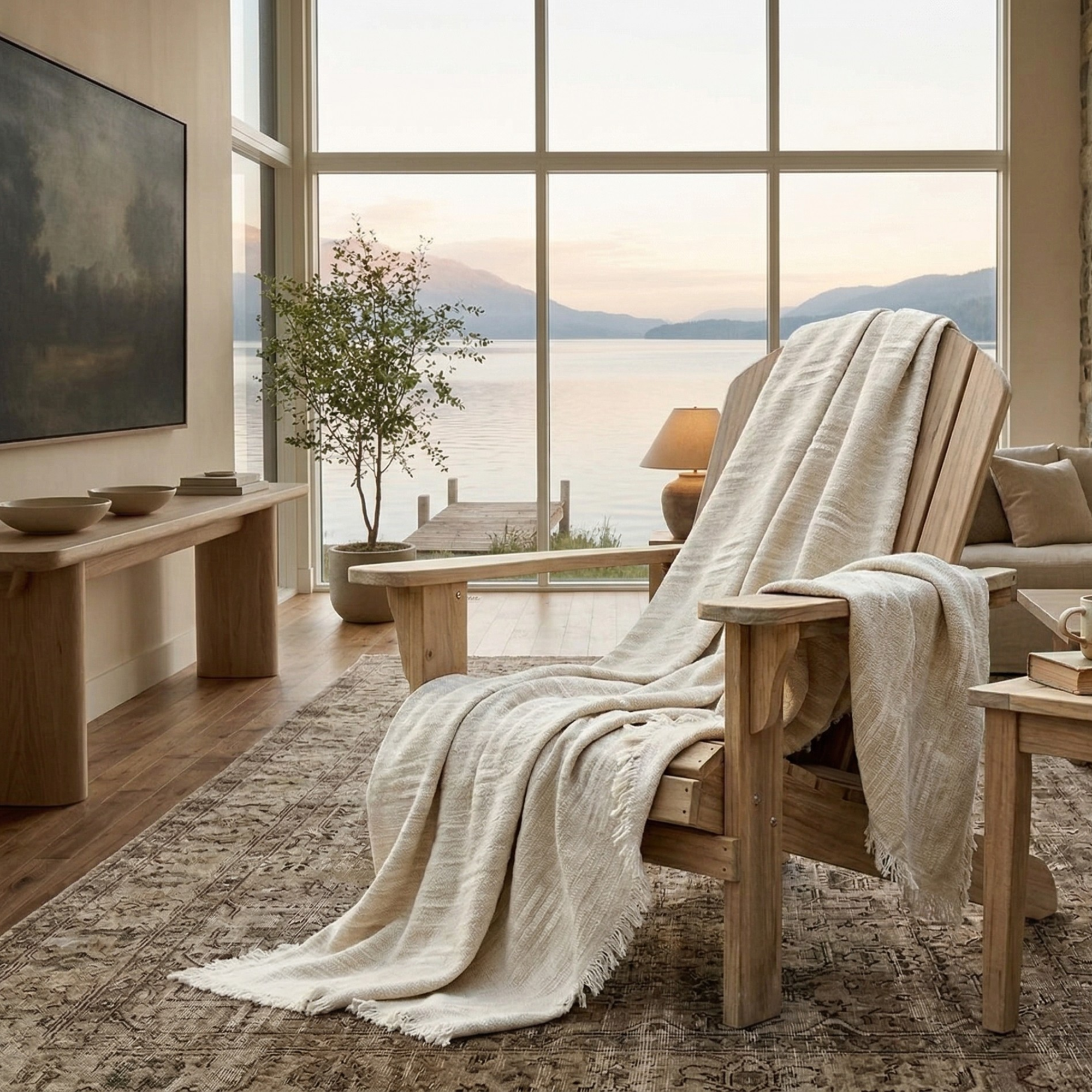 Minimalist Cotton Linen Throw Blanket – Soft Textured Greige Bed Throw