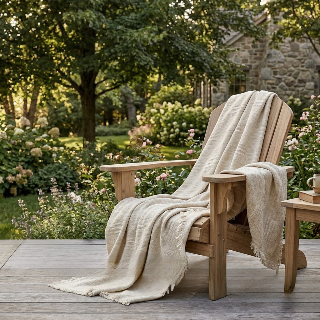 Minimalist Cotton Linen Throw Blanket – Soft Textured Greige Bed Throw