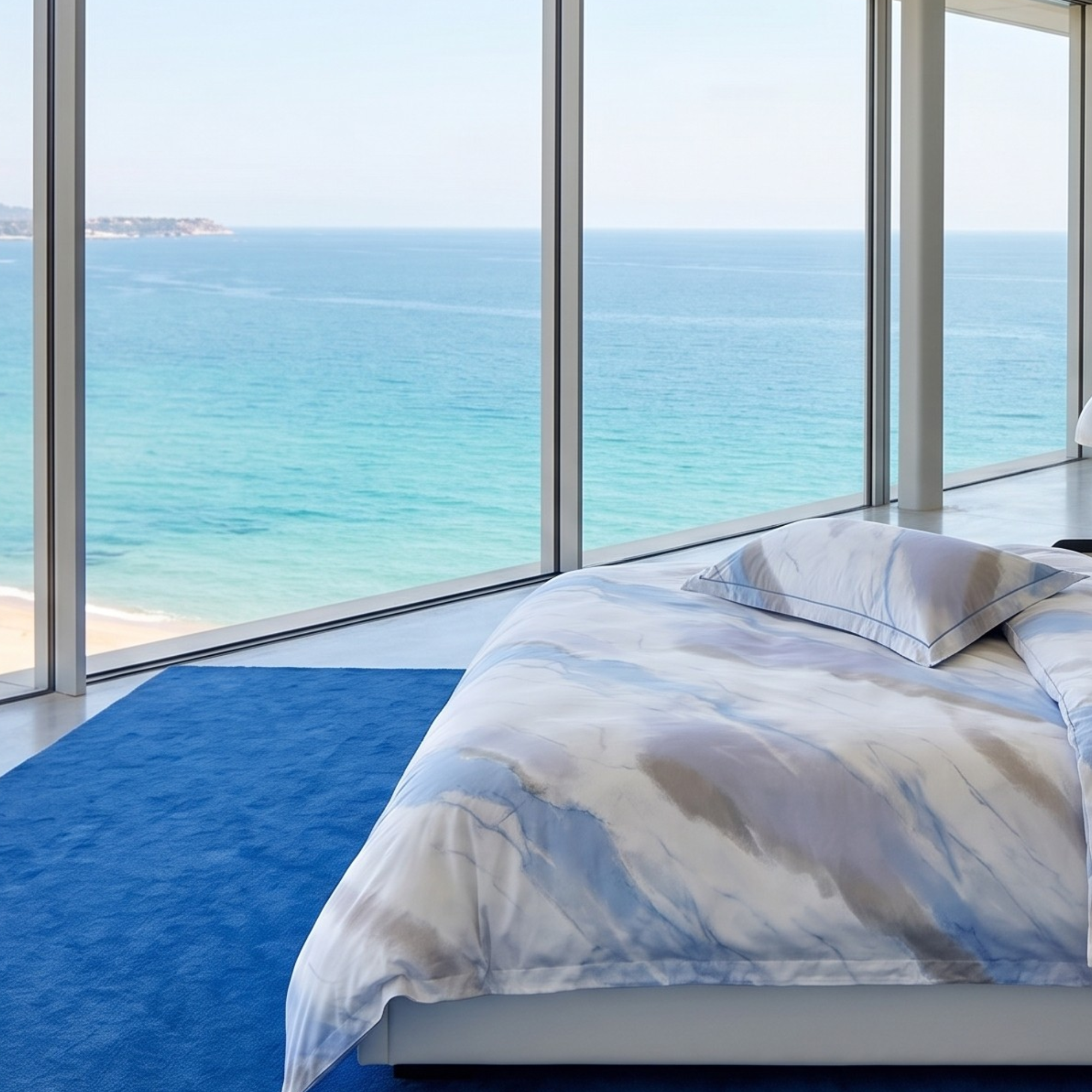 Blue Grey Cotton Bedding Set with Fitted or Flat Sheet – Luxury Modern Minimalist Duvet Cover Set