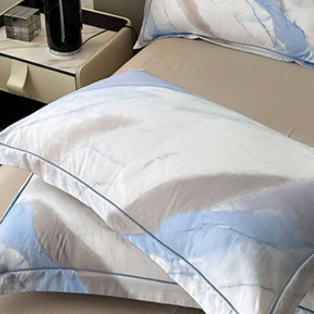 Blue Grey Cotton Bedding Set with Fitted or Flat Sheet – Luxury Modern Minimalist Duvet Cover Set