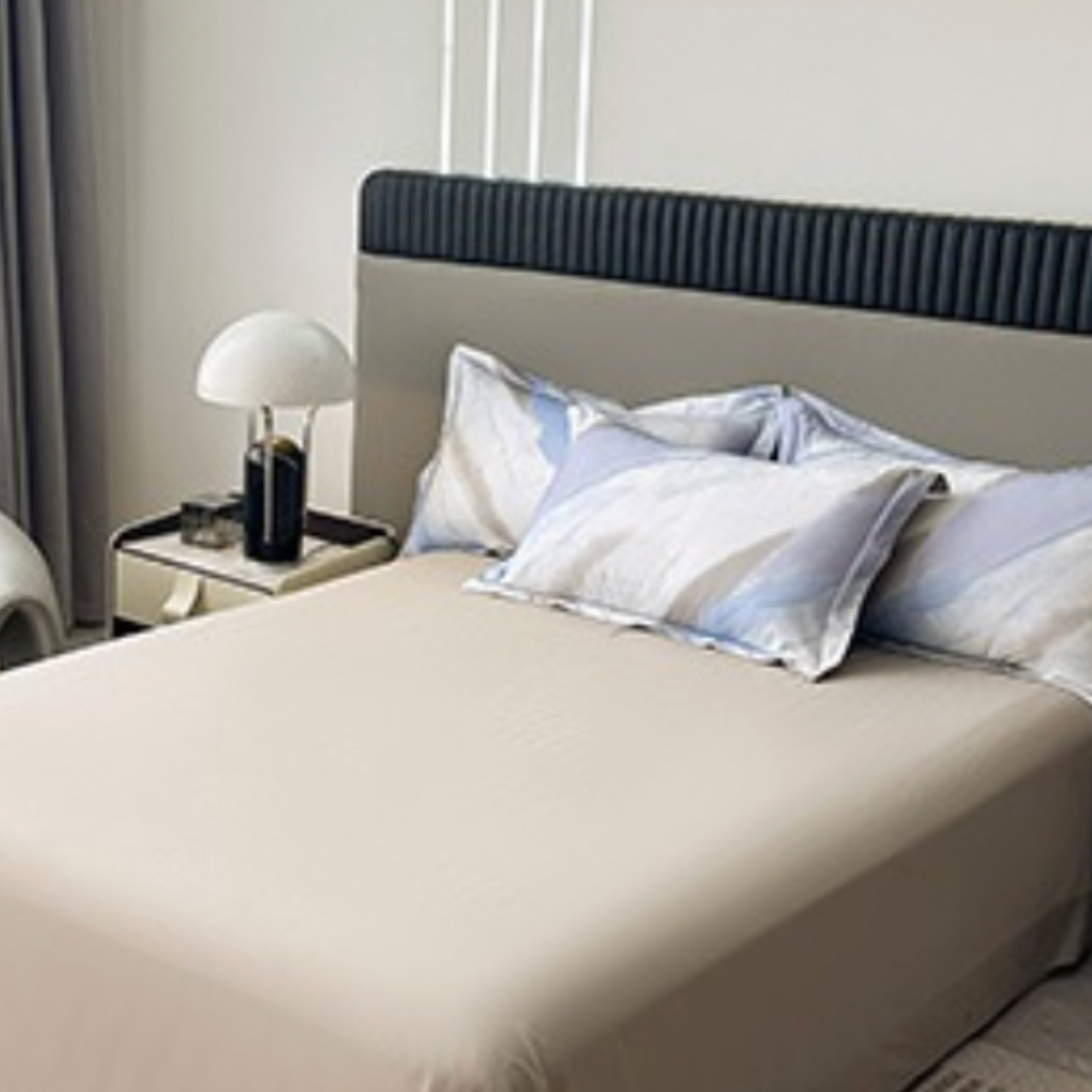 Blue Grey Cotton Bedding Set with Fitted or Flat Sheet – Luxury Modern Minimalist Duvet Cover Set